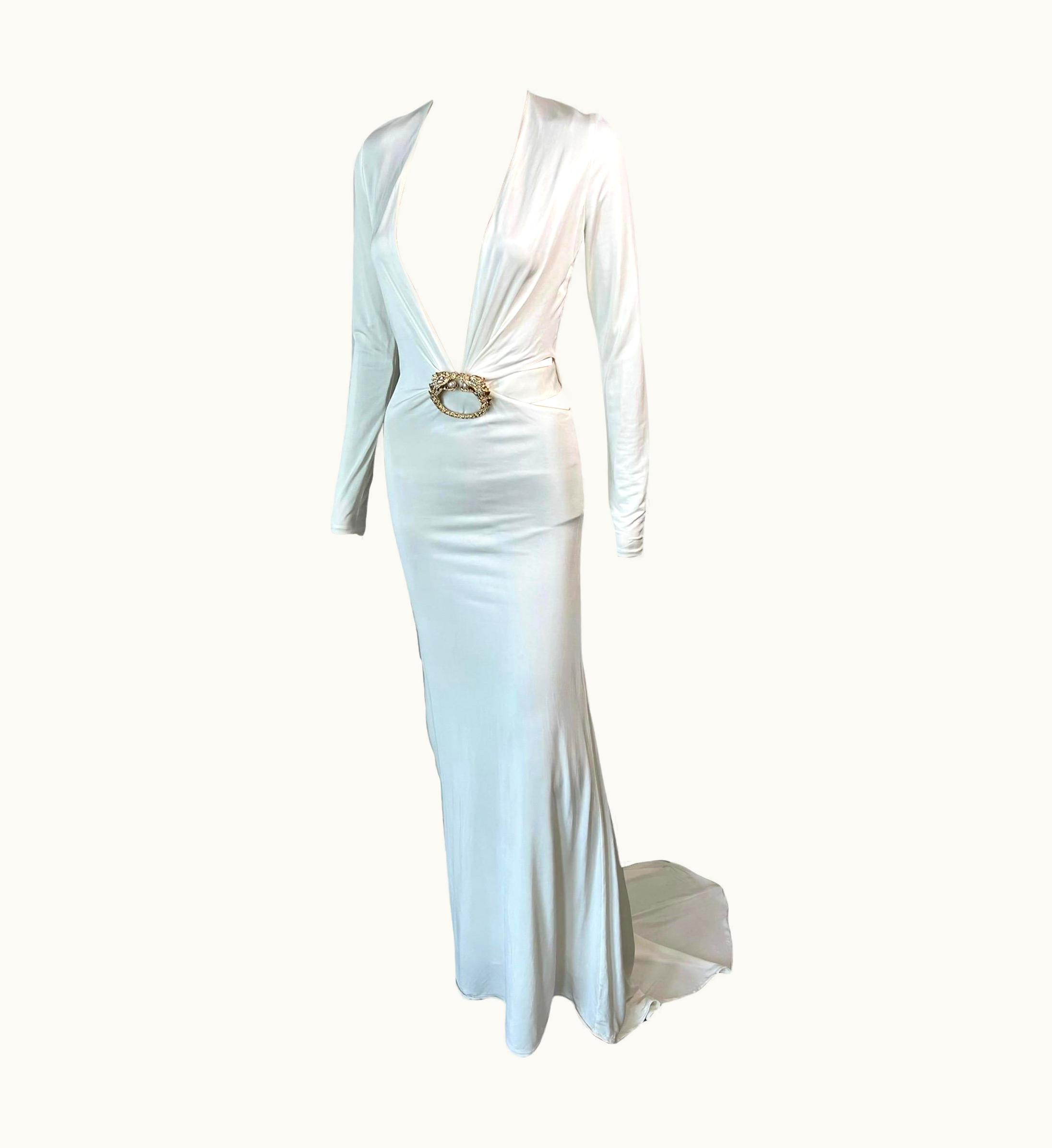 Gucci Tom Ford For Gucci AW 2004 Runway Plunging Cutout Ivory Evening Dress Gown