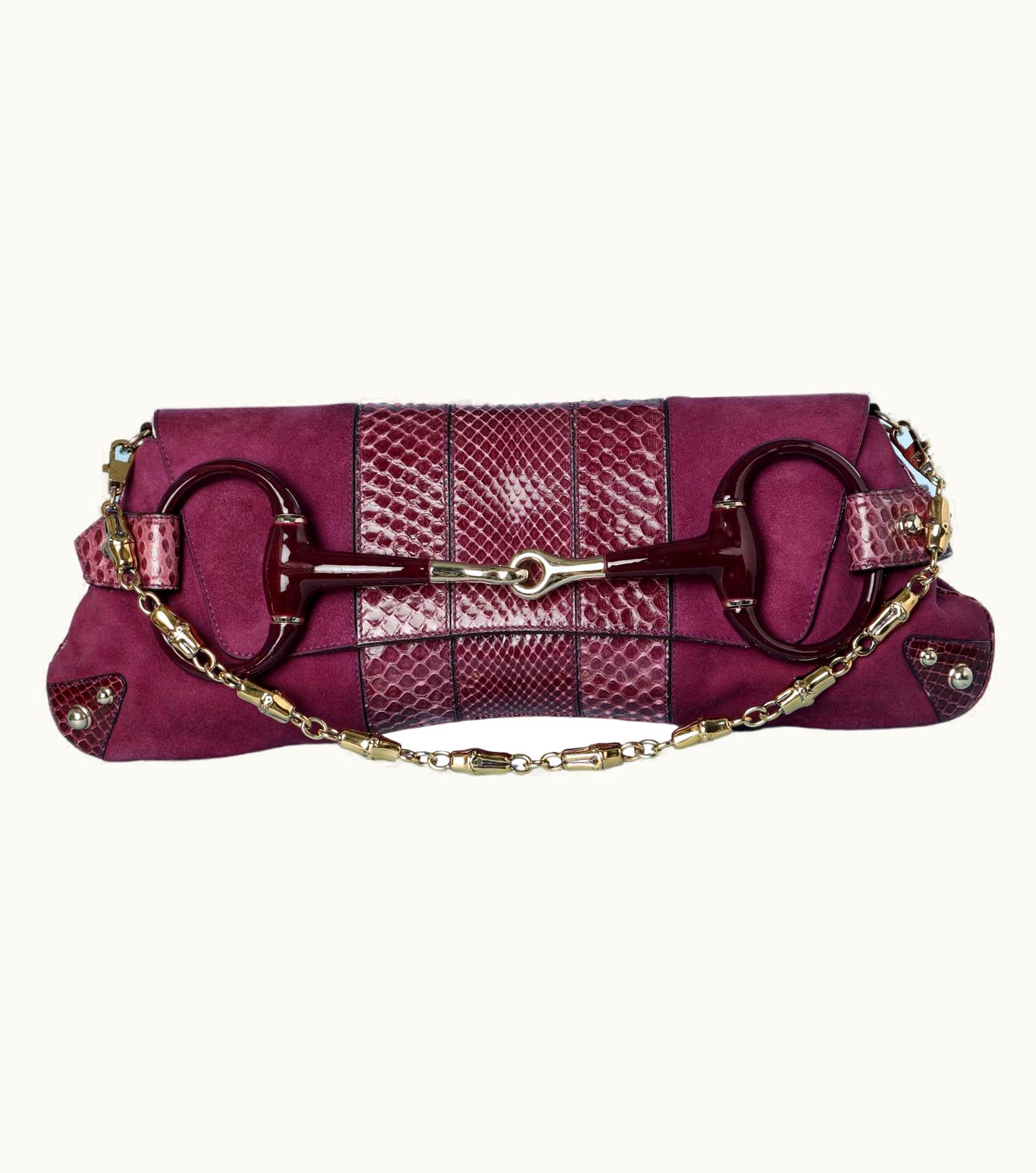 Gucci Horsebit Purple Suede And Python Chain Clutch Bag Gucci By Tom Ford