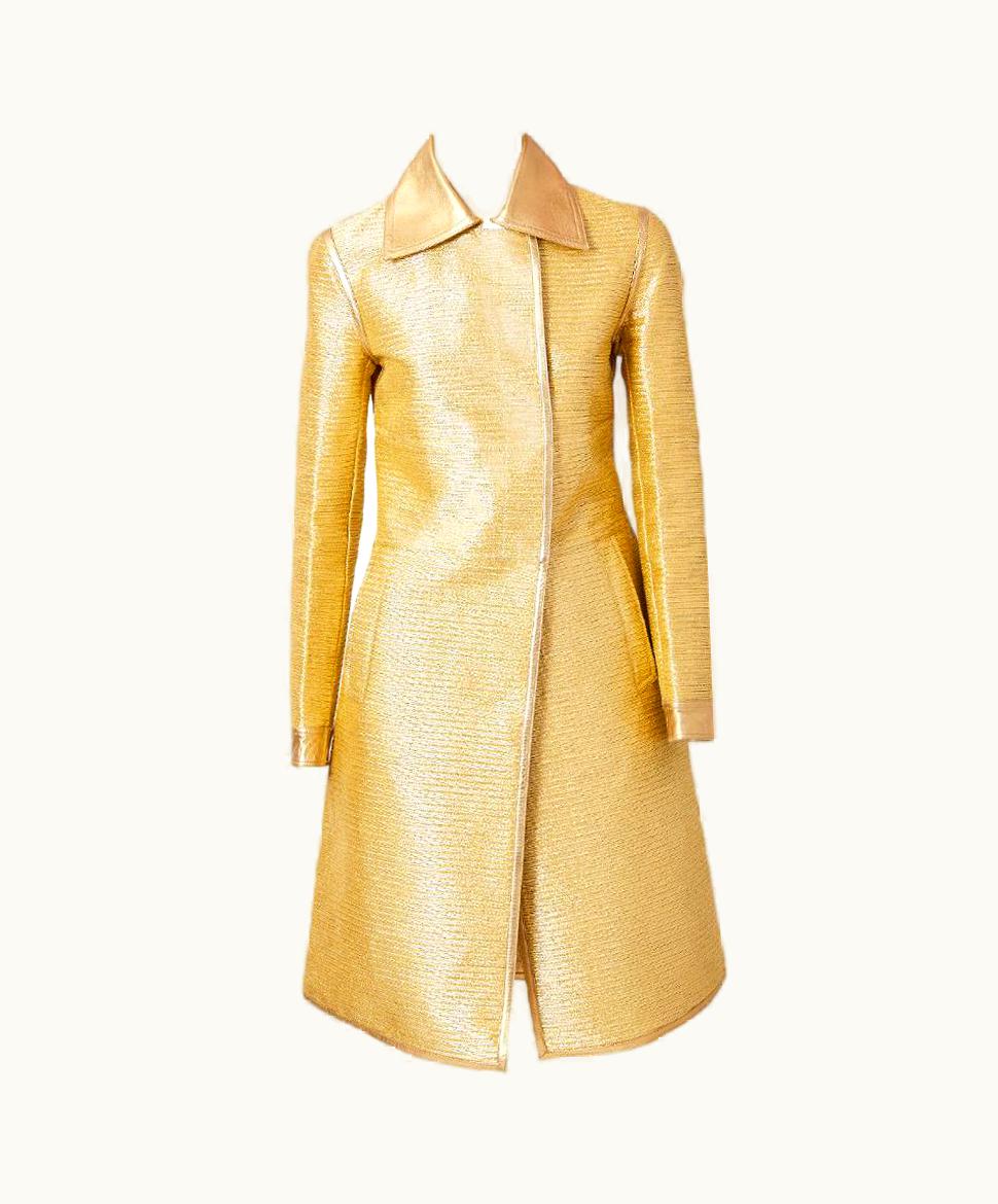 Gucci Tom Ford For Gucci Runway Gold Coat With Leather Detail