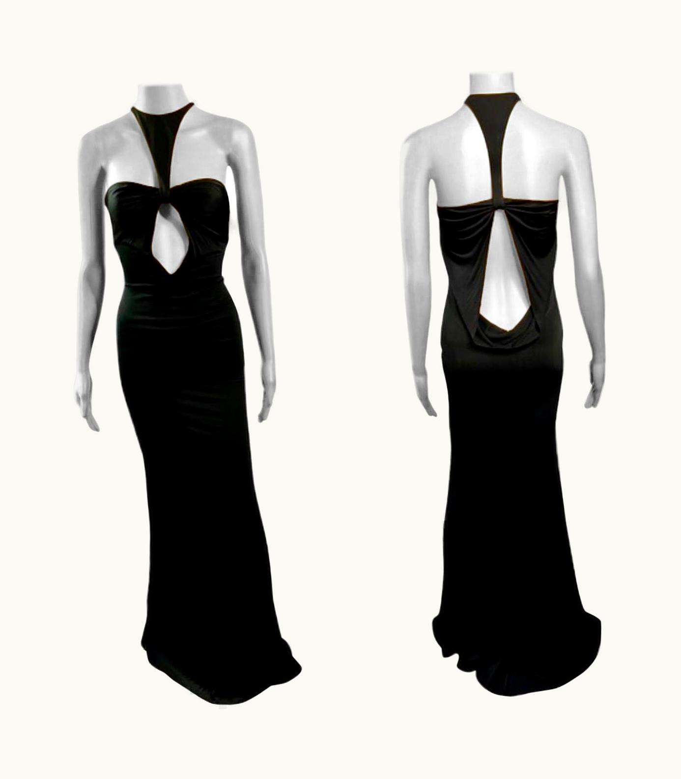 Gucci Tom Ford For Gucci AW 2004 Plunging Cutout Black Evening Dress Gown
