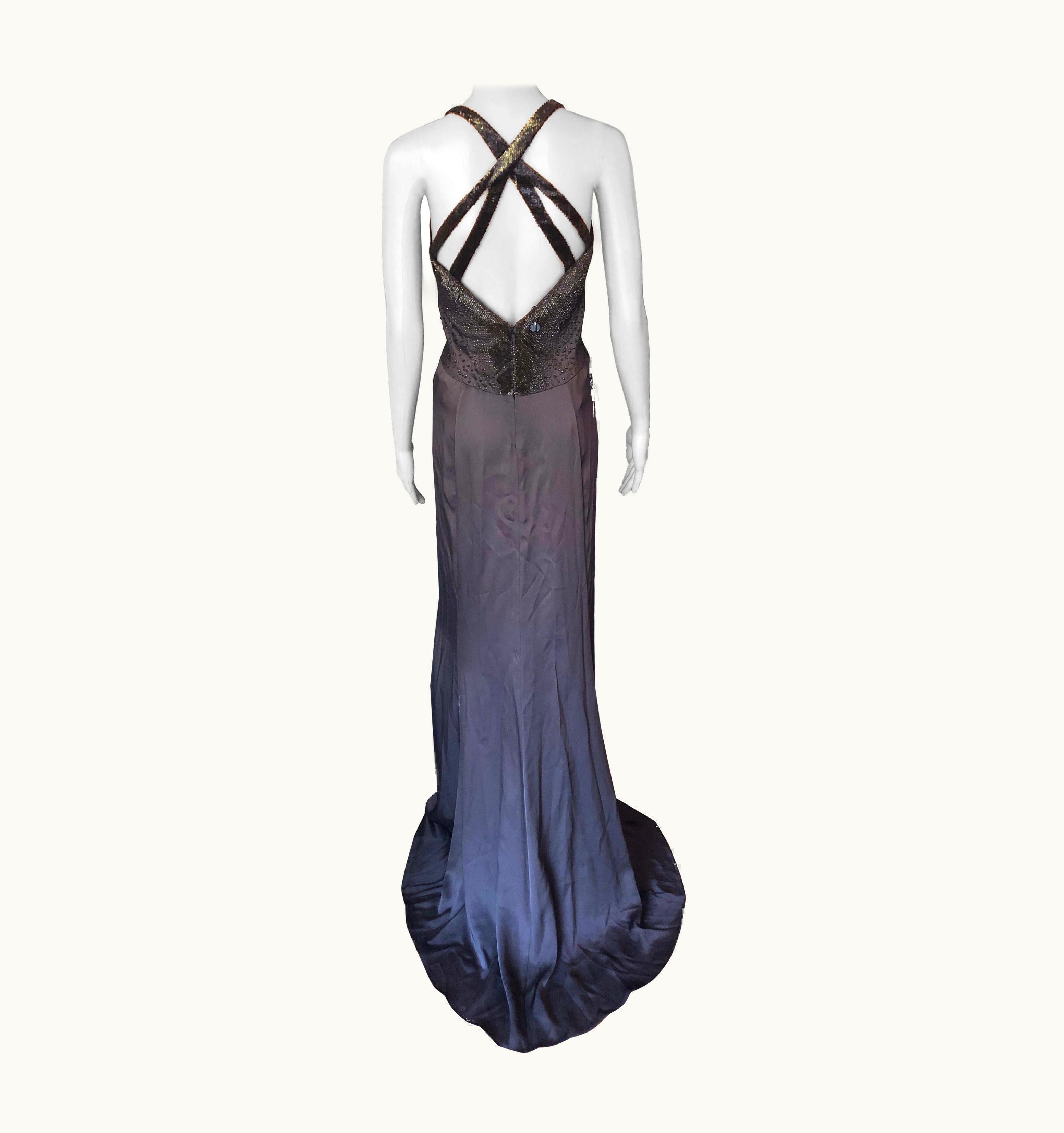 Gucci Tom Ford For Gucci C. 2001 Cutout Back Embellished Brown Evening Dress Gown