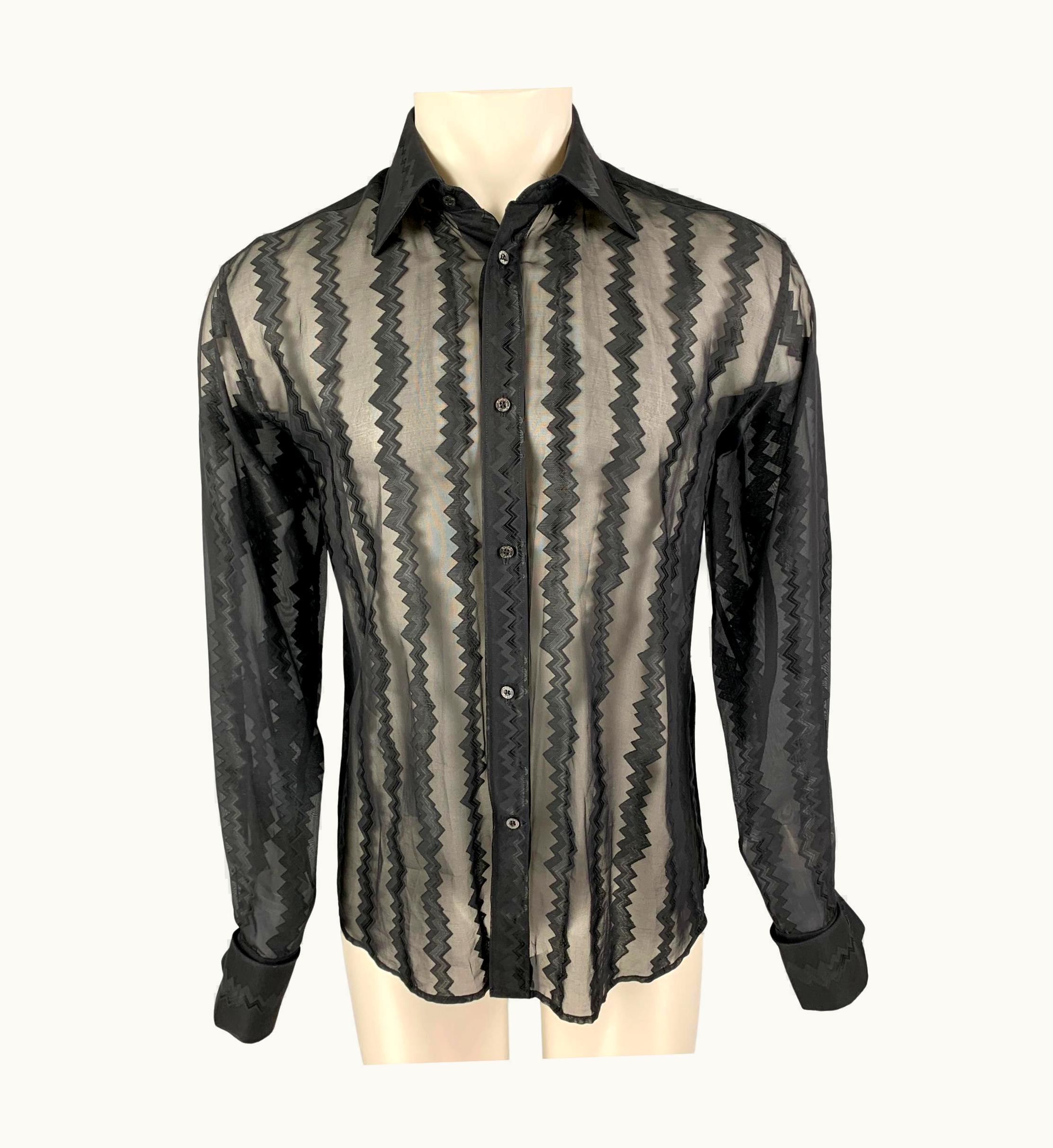 Gucci Gucci By Tom Ford Spring-Summer 2000 Black Zig Zag Silk Acetate Shirt