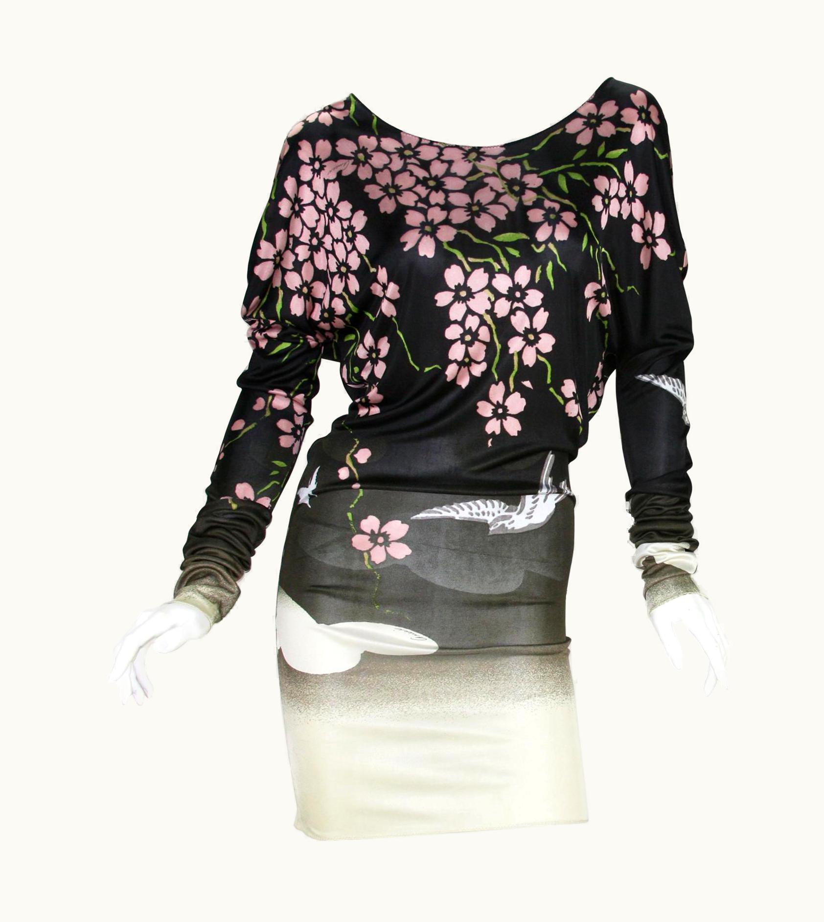 Gucci Iconic Tom Ford For Gucci S/S 2003 Japanese Cherry Blossoms Mini Stretch Dress