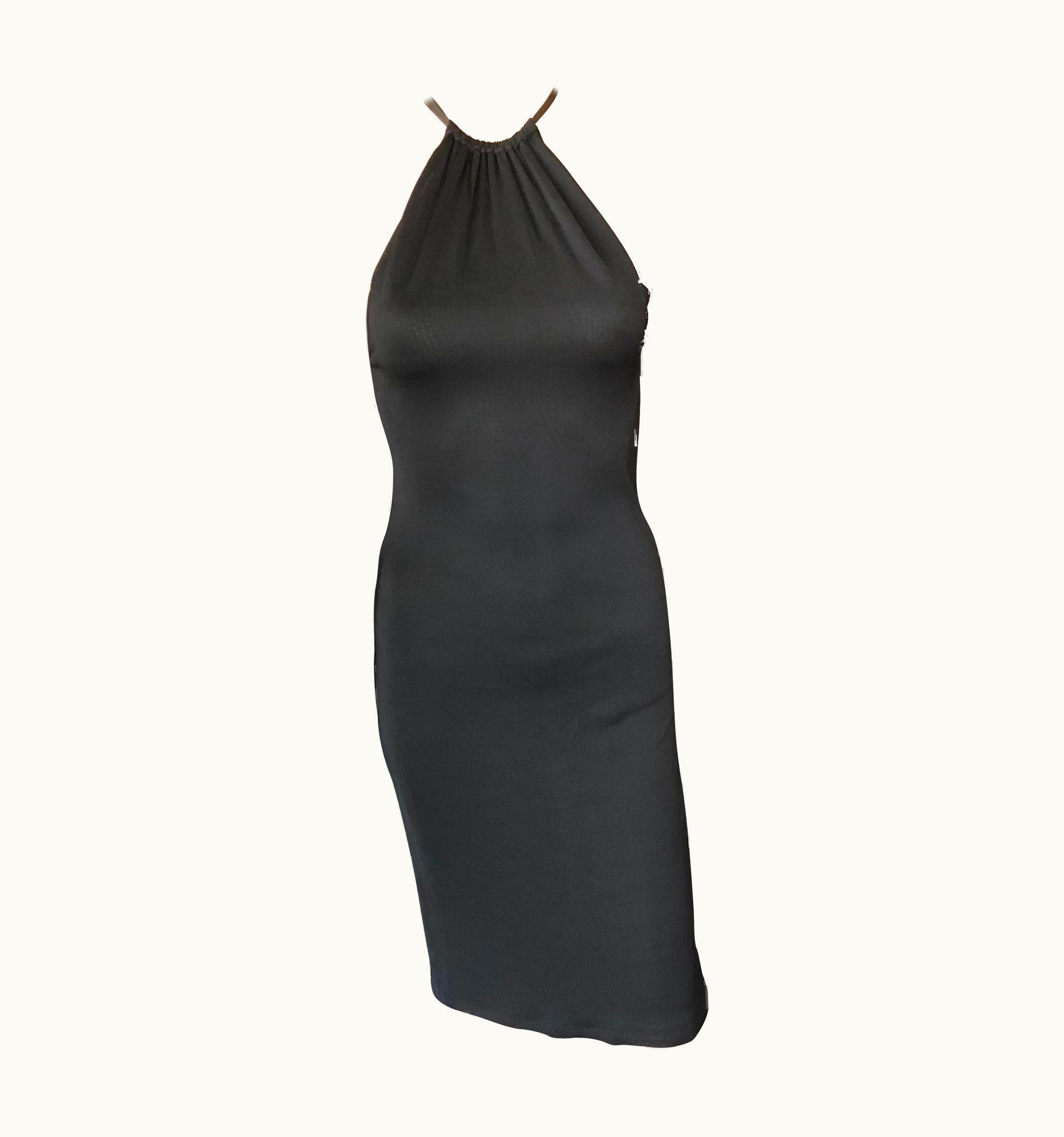 Gucci Tom Ford For Gucci S/S 2001 Halter Bodycon Knit Black Midi Dress