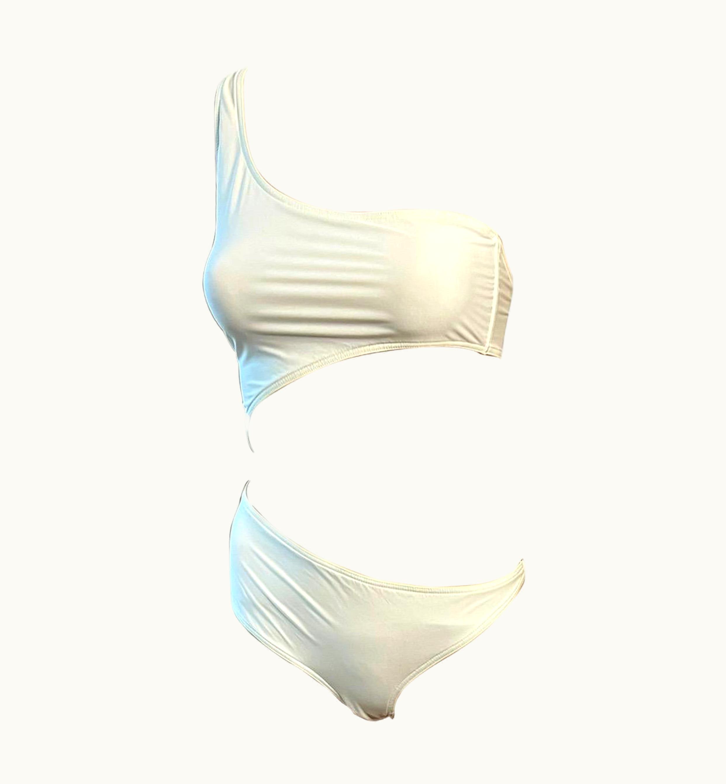 Gucci Tom Ford For Gucci S/S 2000 Cutout One Shoulder White Bodysuit Swimsuit