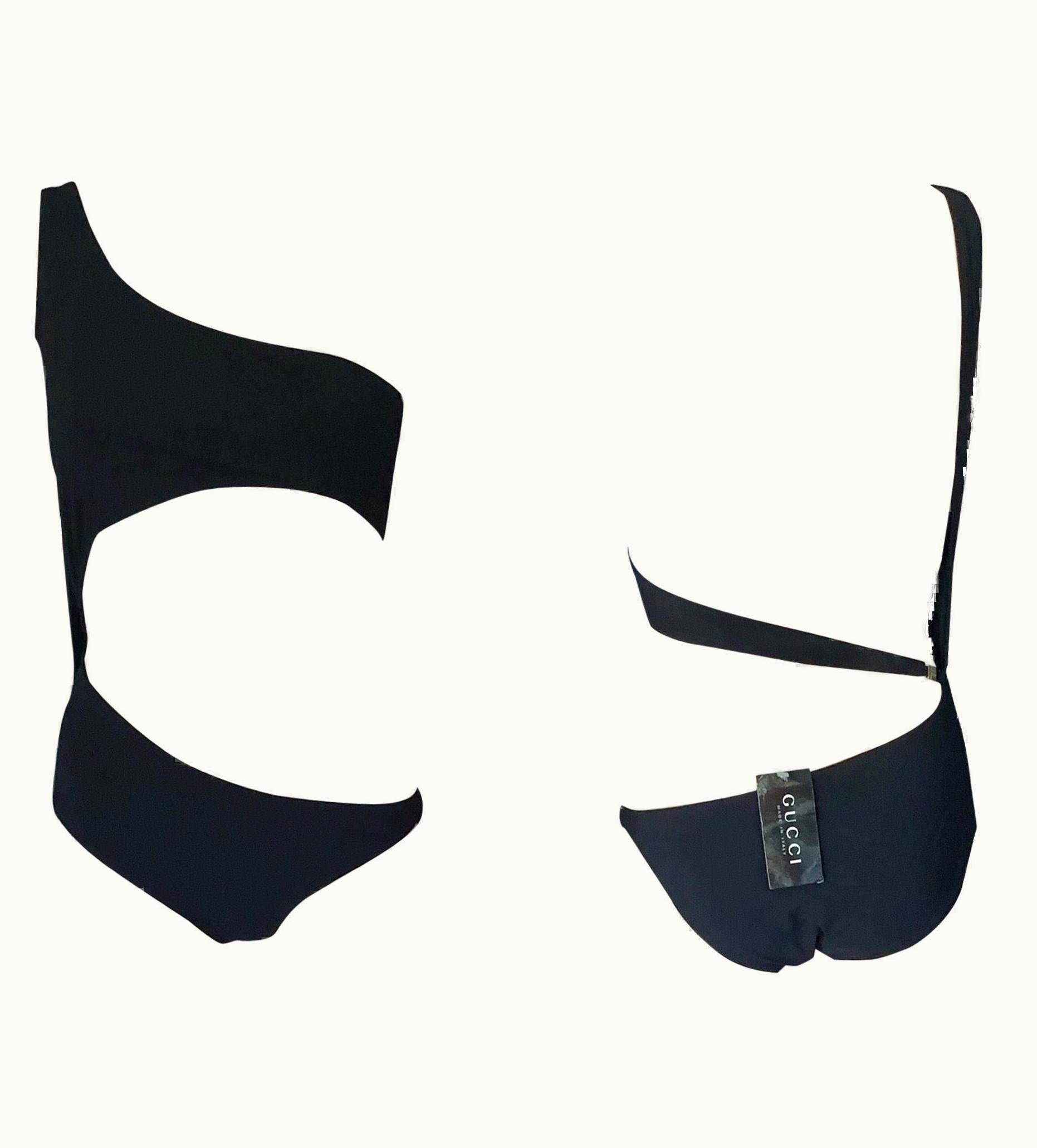 Gucci Tom Ford For Gucci S/S 2000 Cutout One Shoulder Black Bodysuit Swimsuit