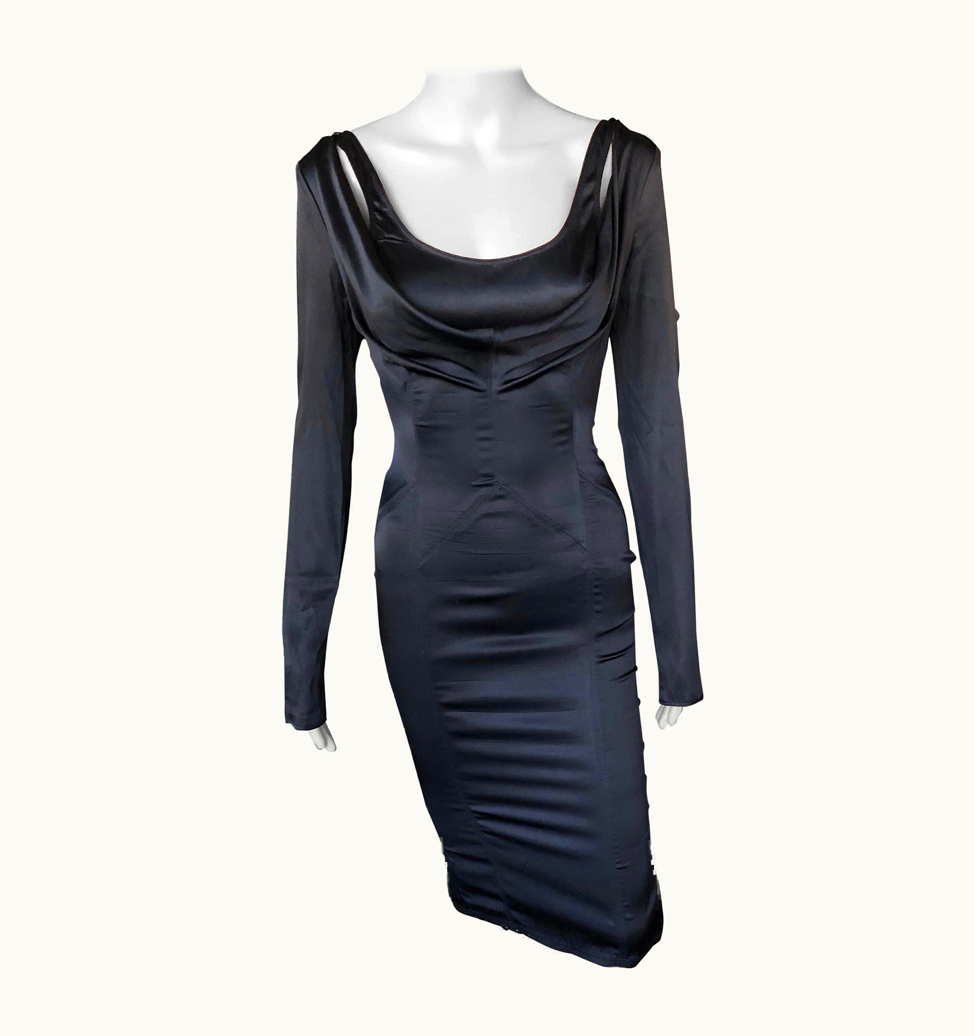 Gucci Tom Ford For Gucci AW 2003 Cold Shoulder Silk Black Dress