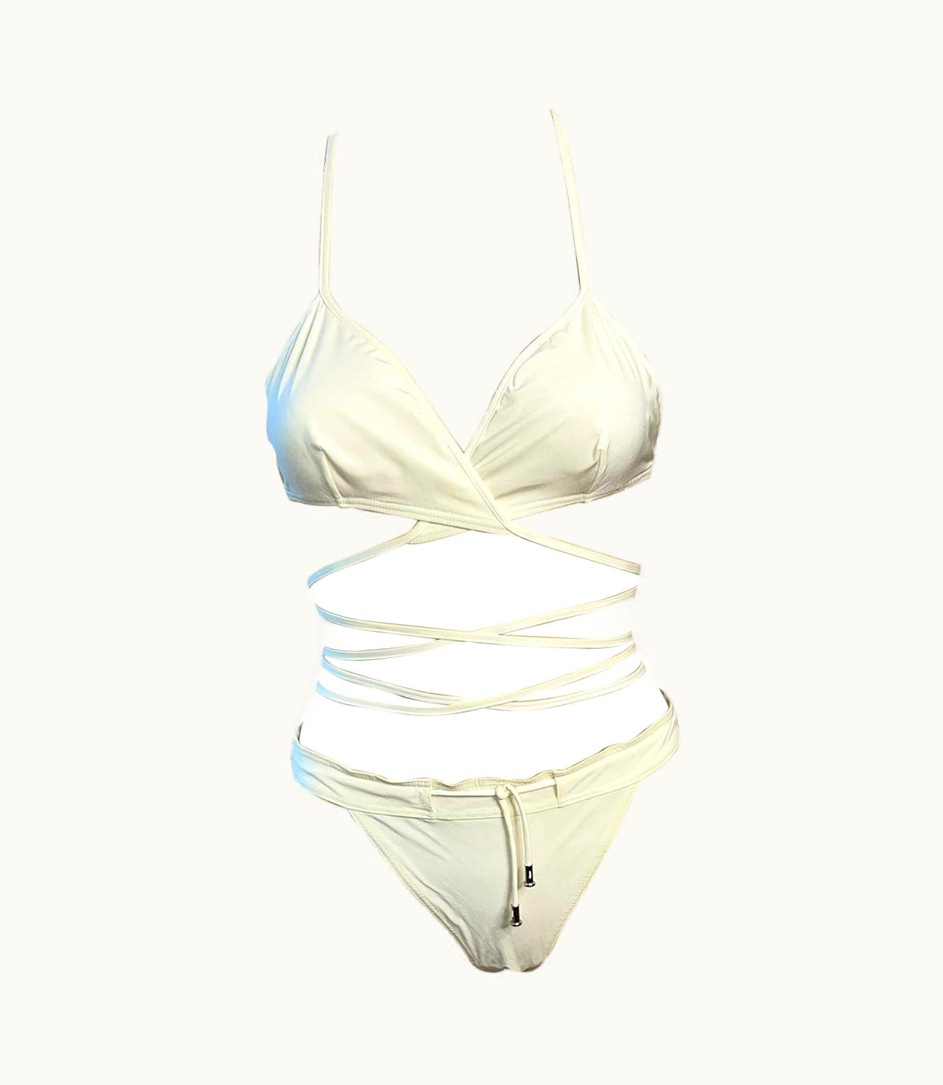 Gucci Tom Ford For Gucci S/S 2000 Runway Wrap Ivory Two-Piece Bikini Swimsuit Swimwear
