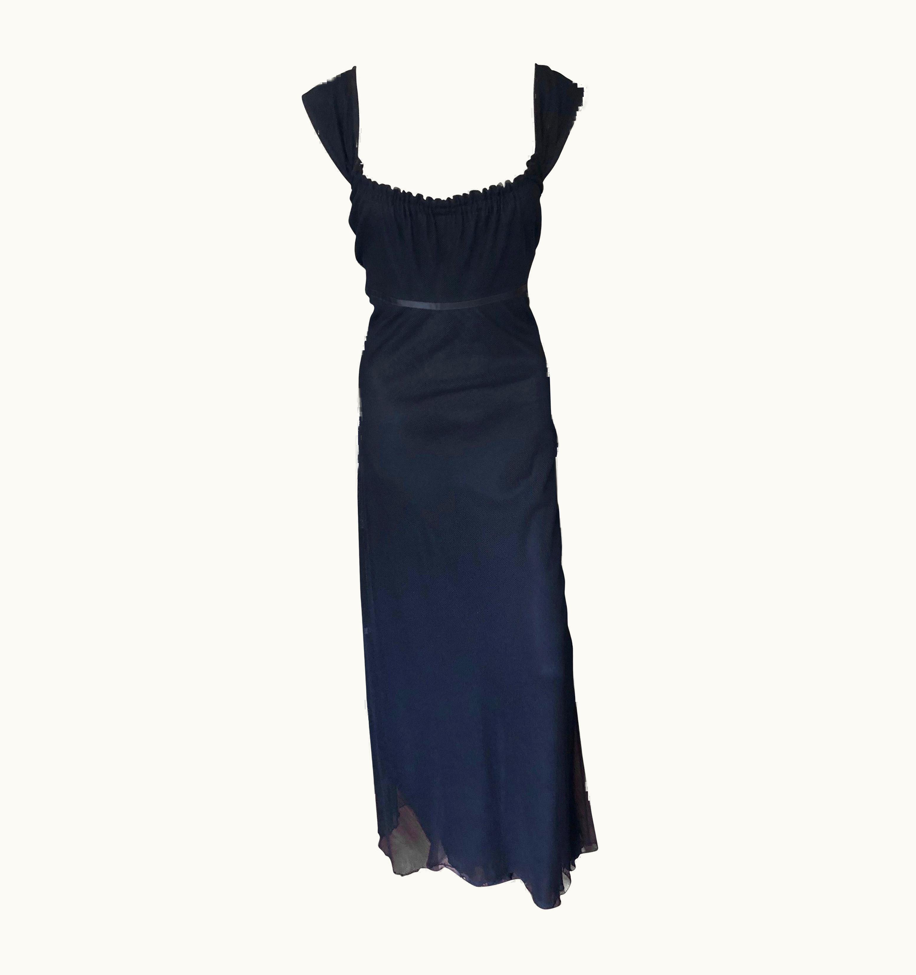 Gucci Tom Ford For Gucci AW 2001 Plunging Draped Mesh Black Evening Dress Gown