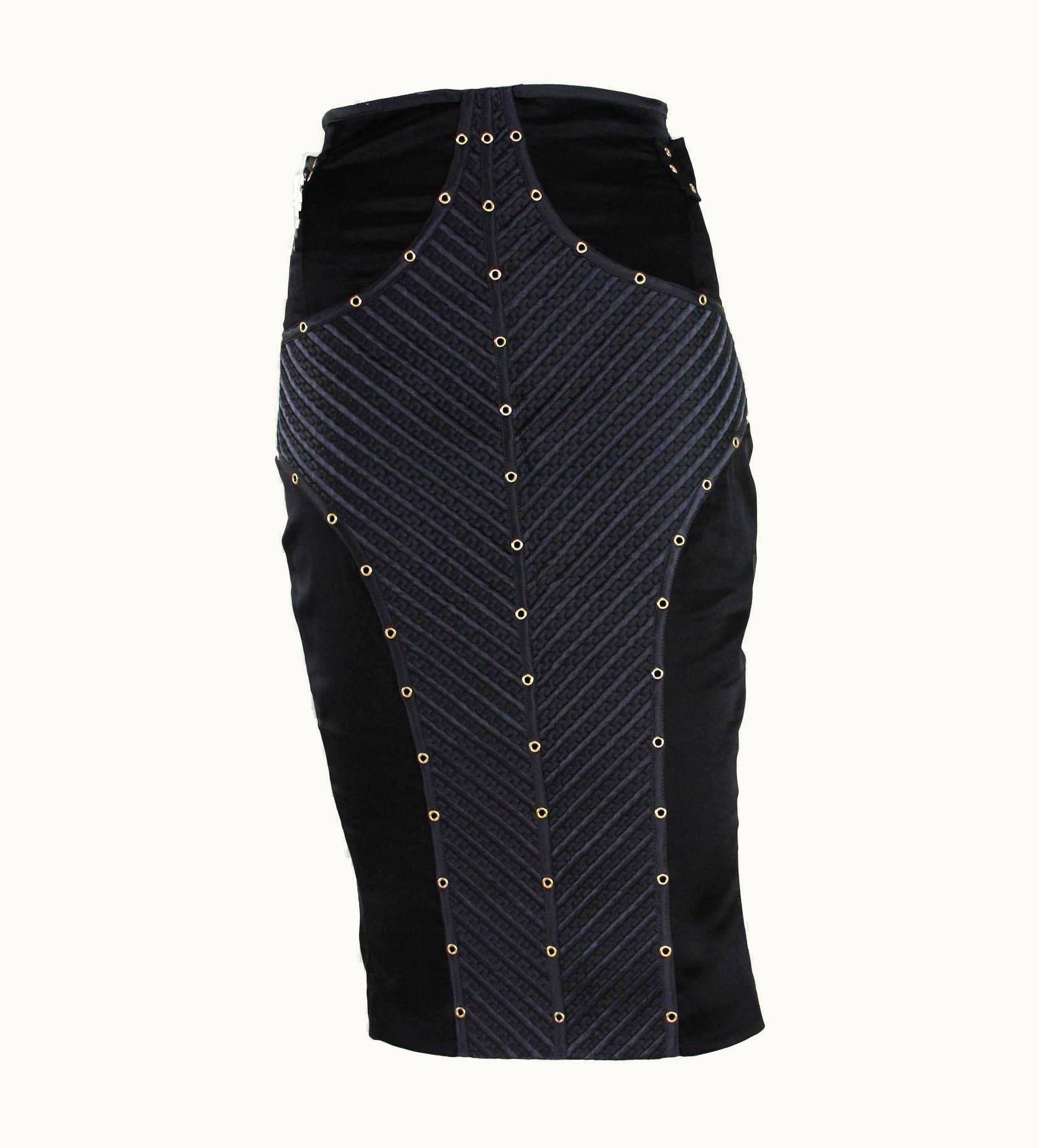 Gucci Tom Ford For Gucci AW 2003 Runway Studded Silk Corset Black Skirt It