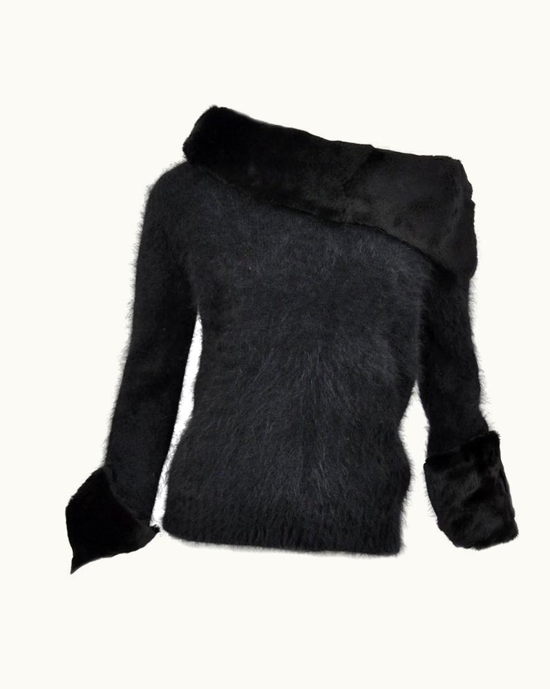 Gucci AW 2001 Vintage Tom Ford For Gucci Black Angora And Mink Fur Sweater