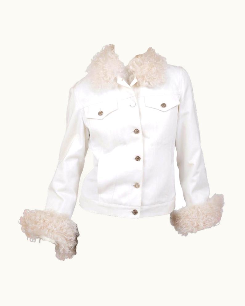 Gucci AW 2001 Vintage Tom Ford For Gucci White Denim And Lamb Fur Jacket
