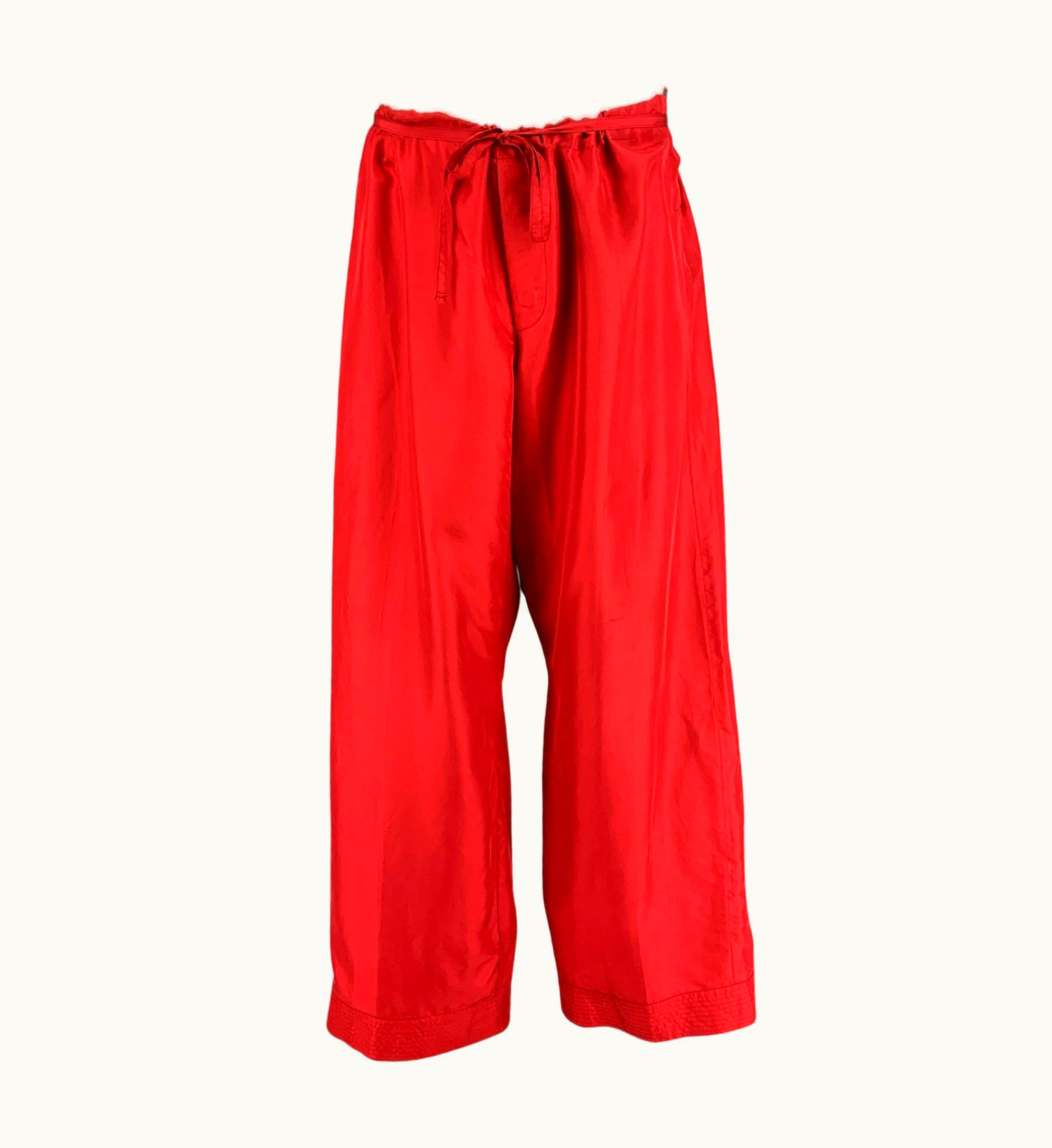 Gucci Gucci By Tom Ford S/S 2001 Red Silk Drawstring Wide Leg Karate Pants