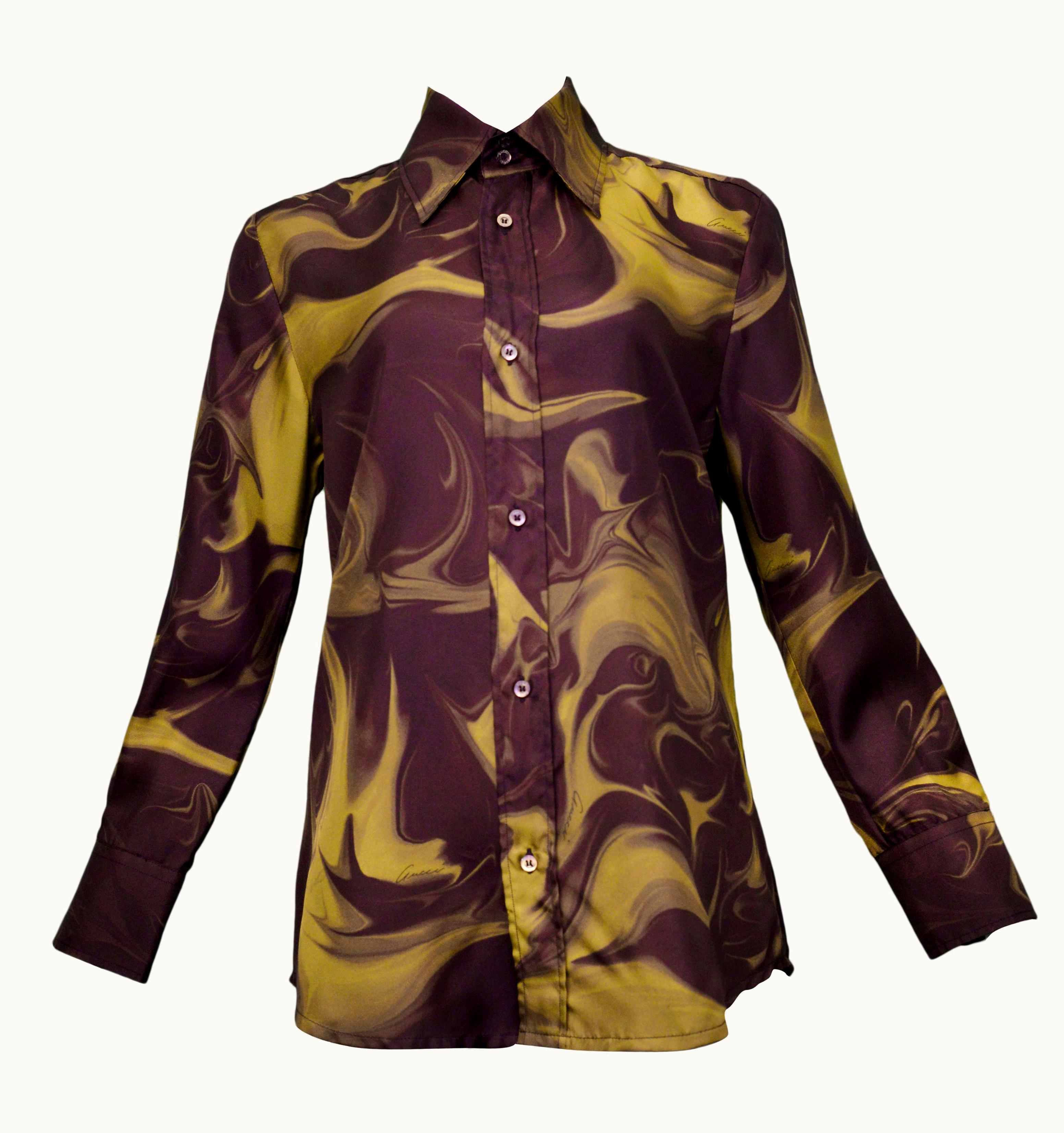 Gucci Gucci By Tom Ford Marble Print Dress Shirt 2001