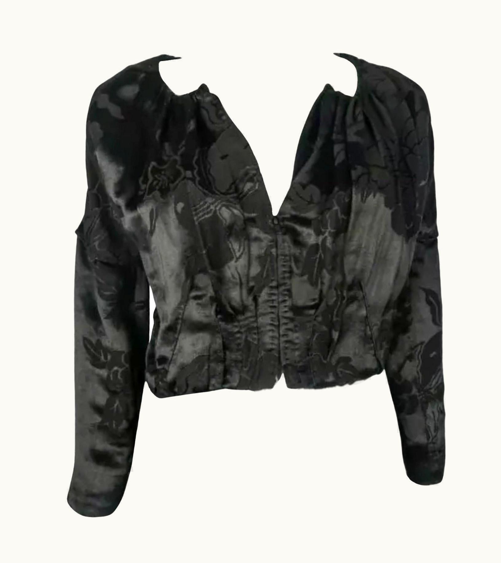 Gucci S/S 2002 Gucci Black Silk Jacket With Floral Accents Tom Ford Era