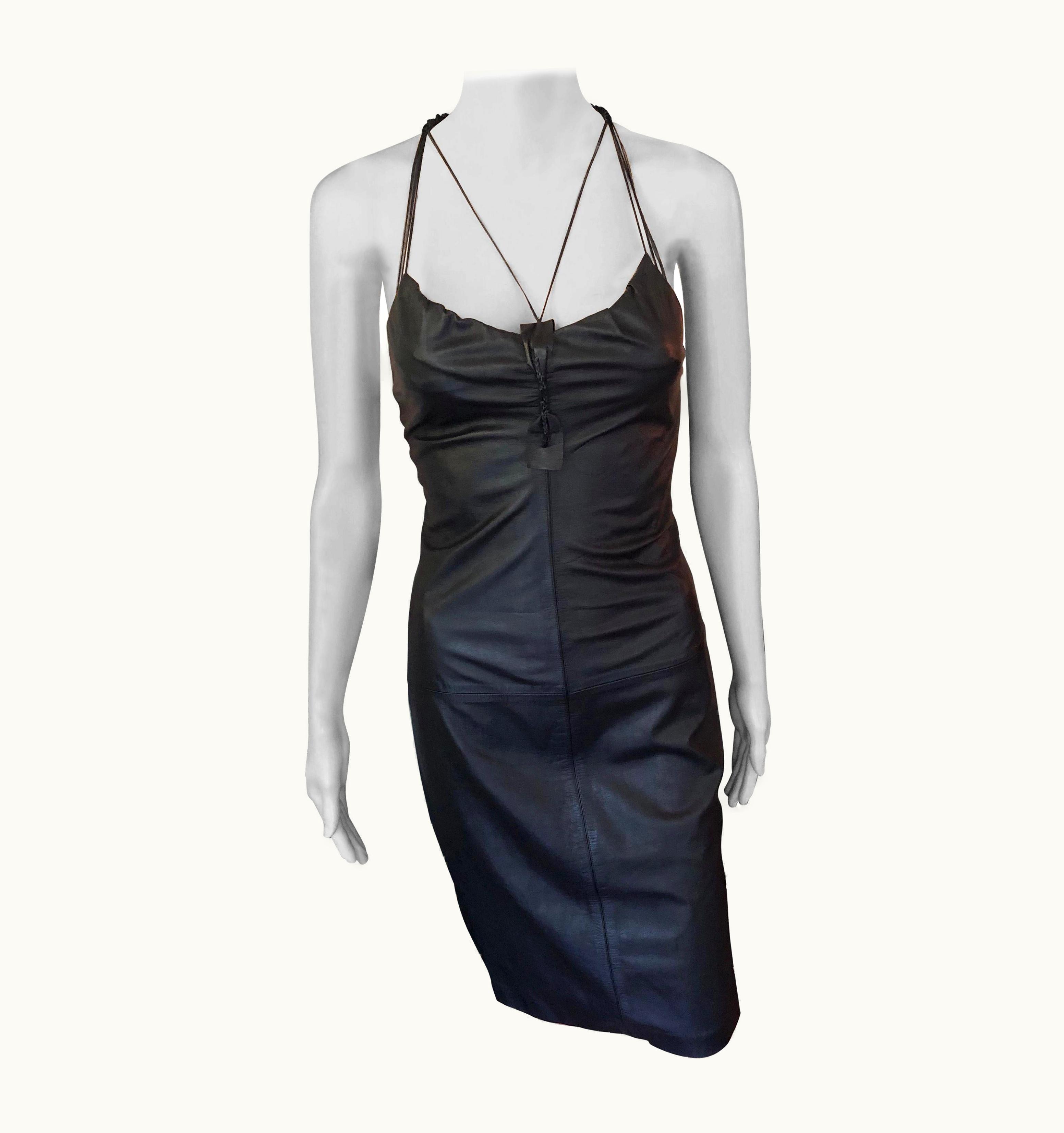 Gucci Gucci By Tom Ford S/S 2002 Leather Bustier Black Dress