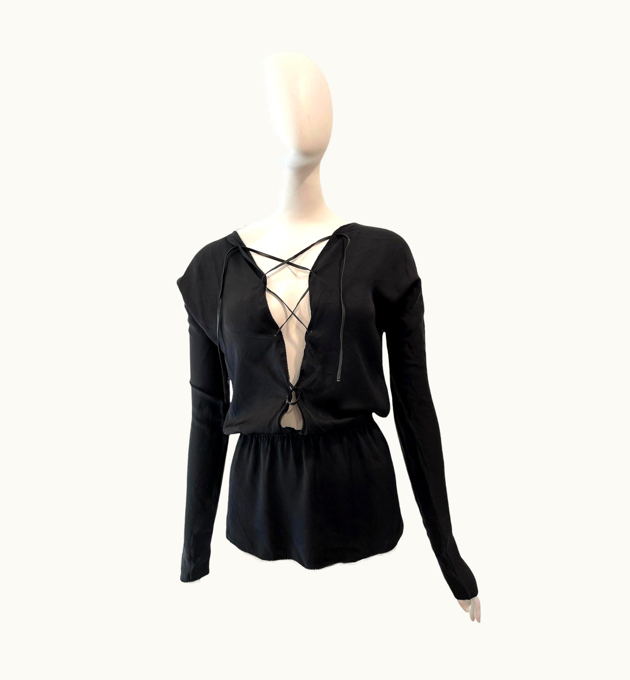 Gucci 2002 Gucci Tom Ford Black Silk Lace-Up Backless Top
