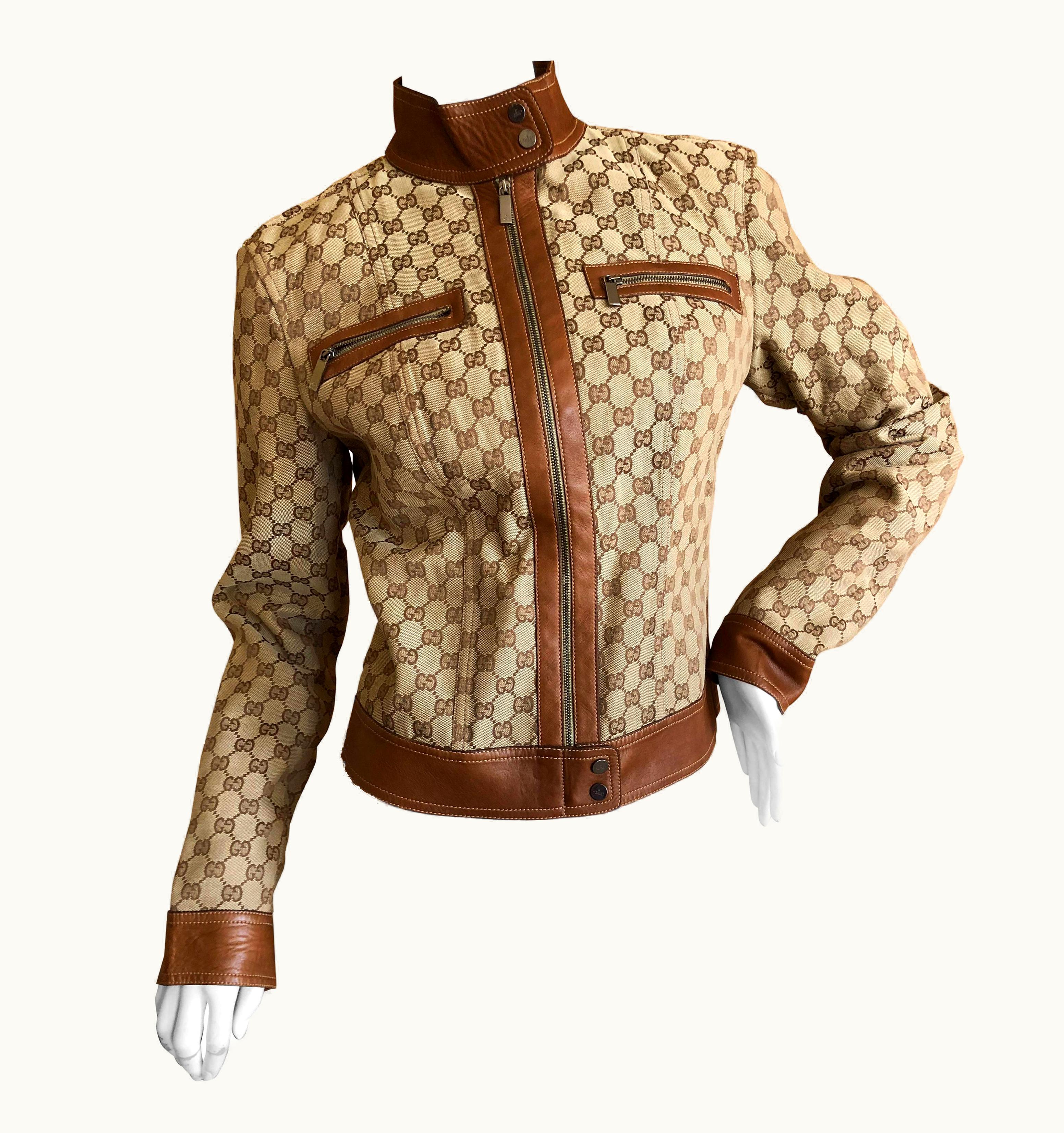 Gucci Gucci By Tom Ford Leather Monogram Moto Jacket 2002