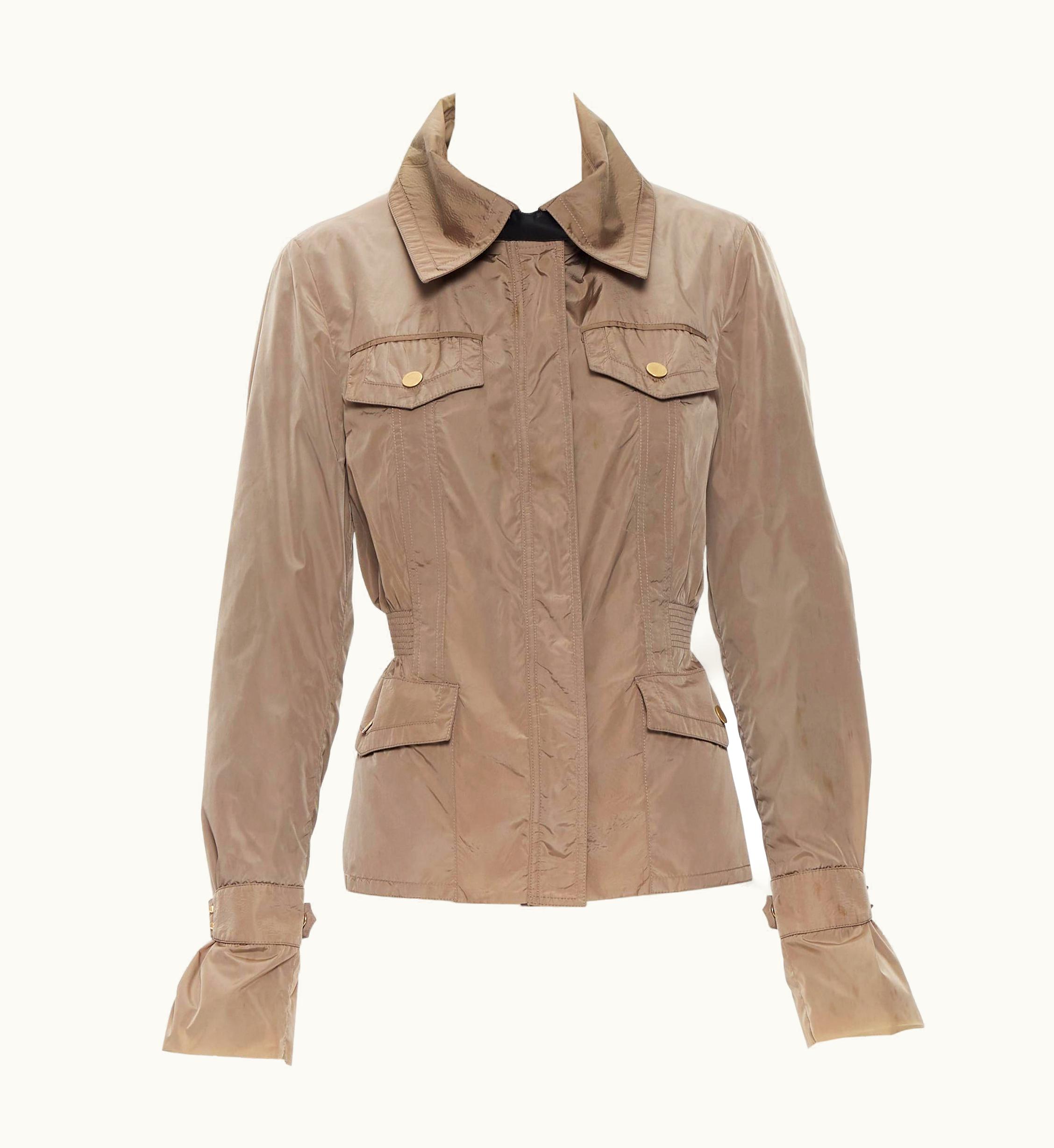 Gucci Gucci 2003 Khaki Green Nylon Leather Strap Studded Windbreaker Jacket