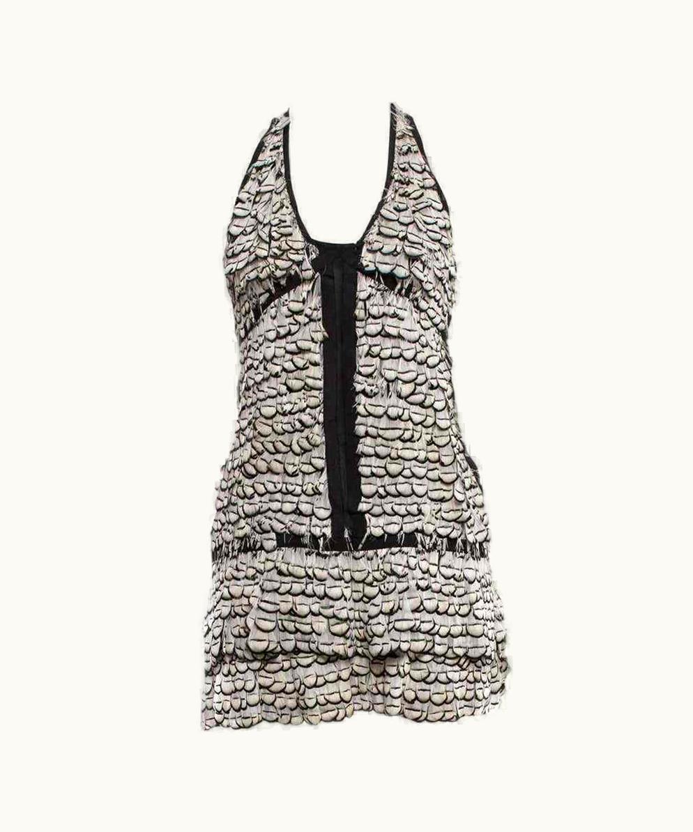 Gucci Vintage Tom Ford For Gucci S/S 2003 Feather Mini Halter Dress Italian 40 S/S6
