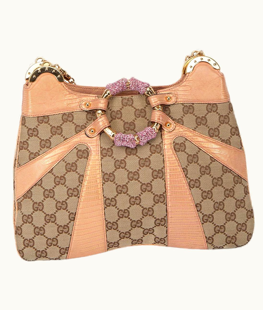Gucci Gucci Women' Vintage 2004 Beige Gg Monogram Canvas Jewelled Dragon
