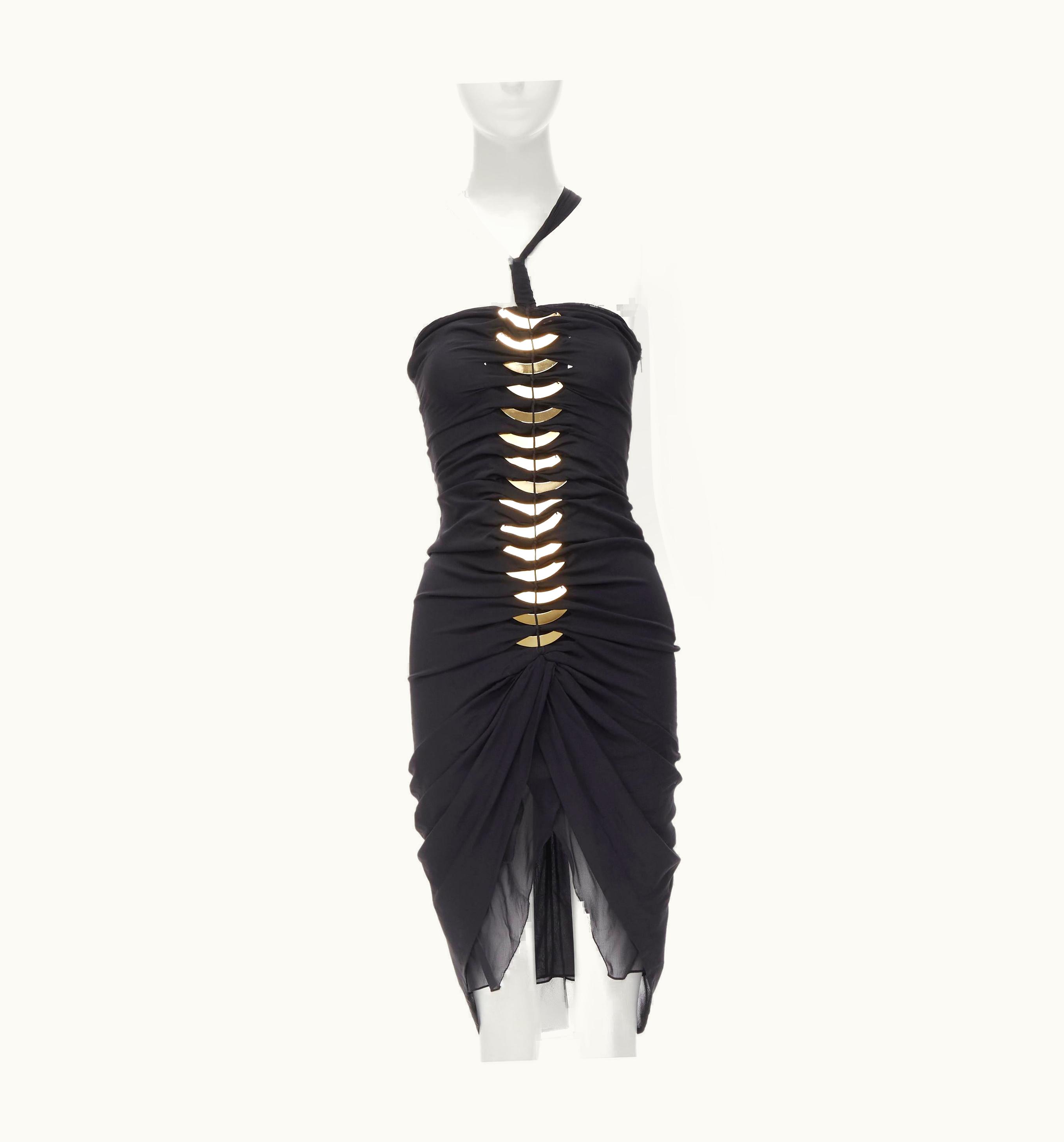 Gucci Gucci Vintage 2004 Tom Ford Gold Metal Plate Embellished Ruched Dress
