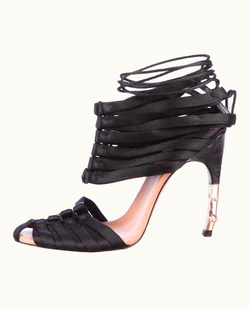 Gucci Tom Ford For Gucci S/S 2004 Black Satin Corset Shoes 36 - Us