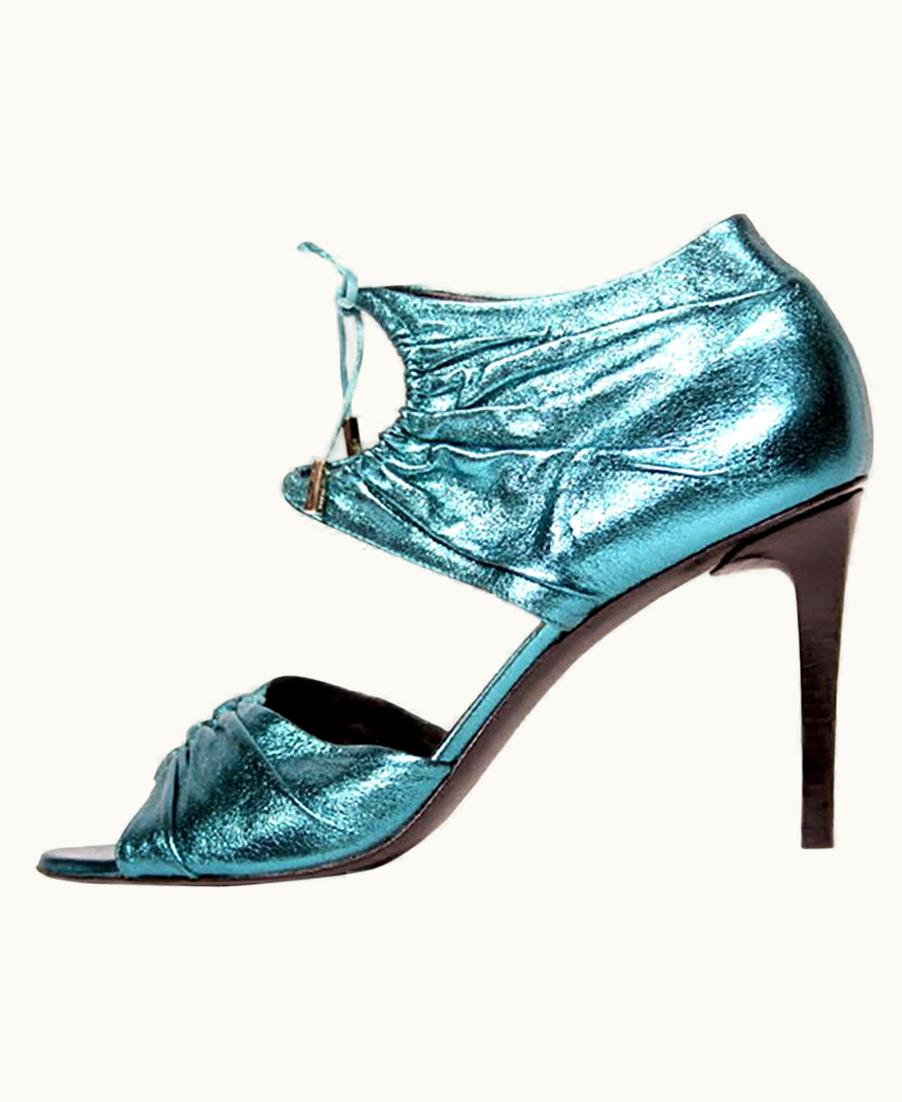 Gucci S/S 2004 Tom Ford For Gucci Teal Lamé Leather High Heel Shoes