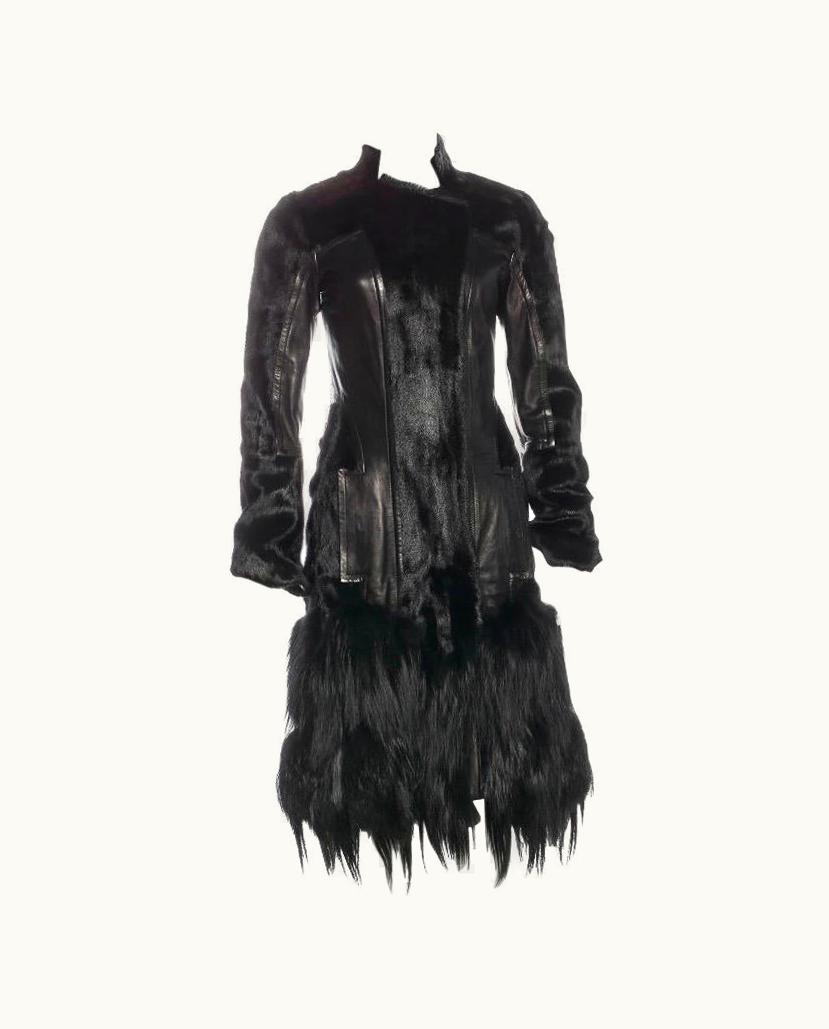 Gucci 2004 Tom Ford For Gucci Fur Trimmed Black Leather Coat