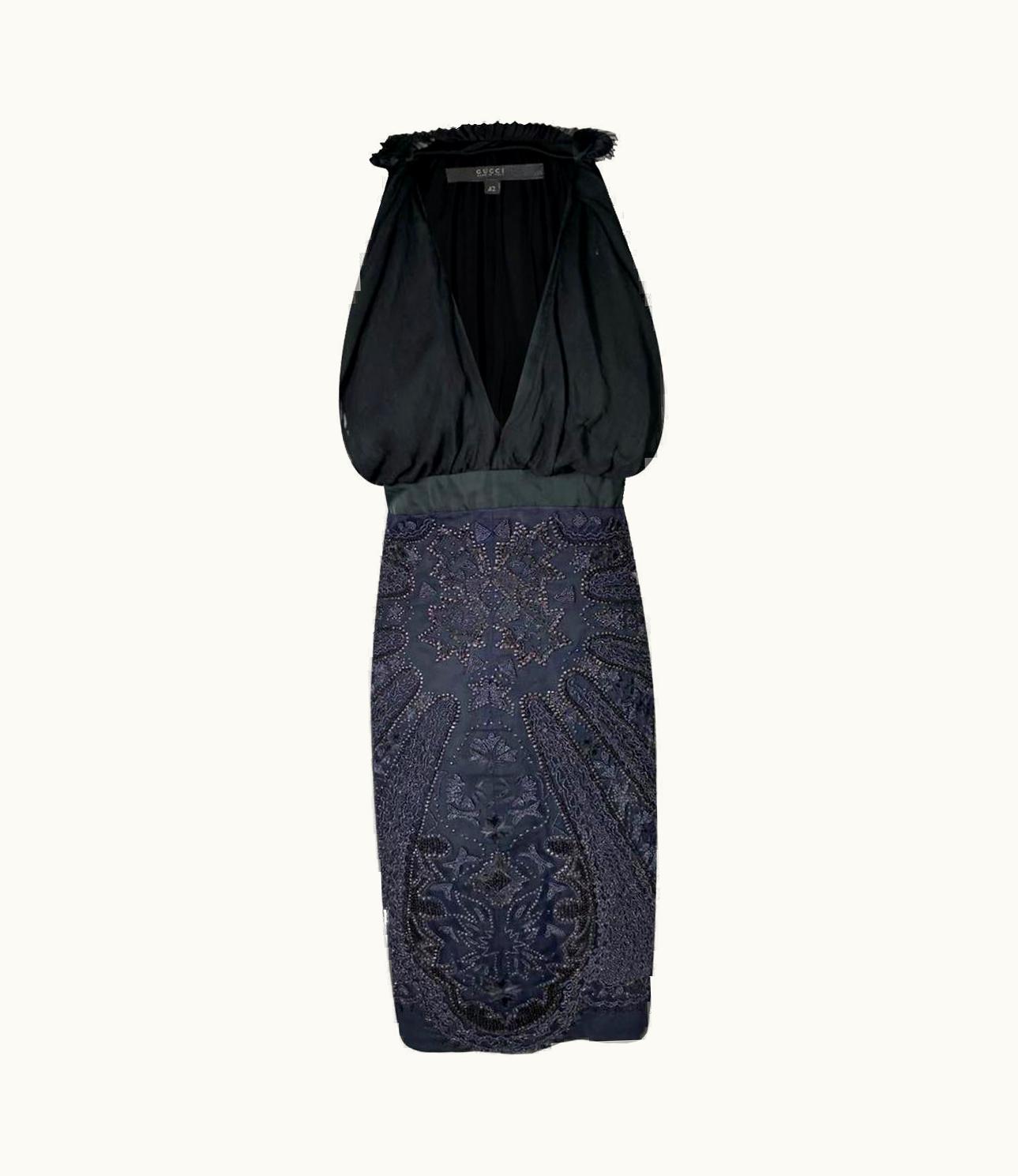 Gucci AW 2005 Vintage Gucci Embellished Silk Black Dress