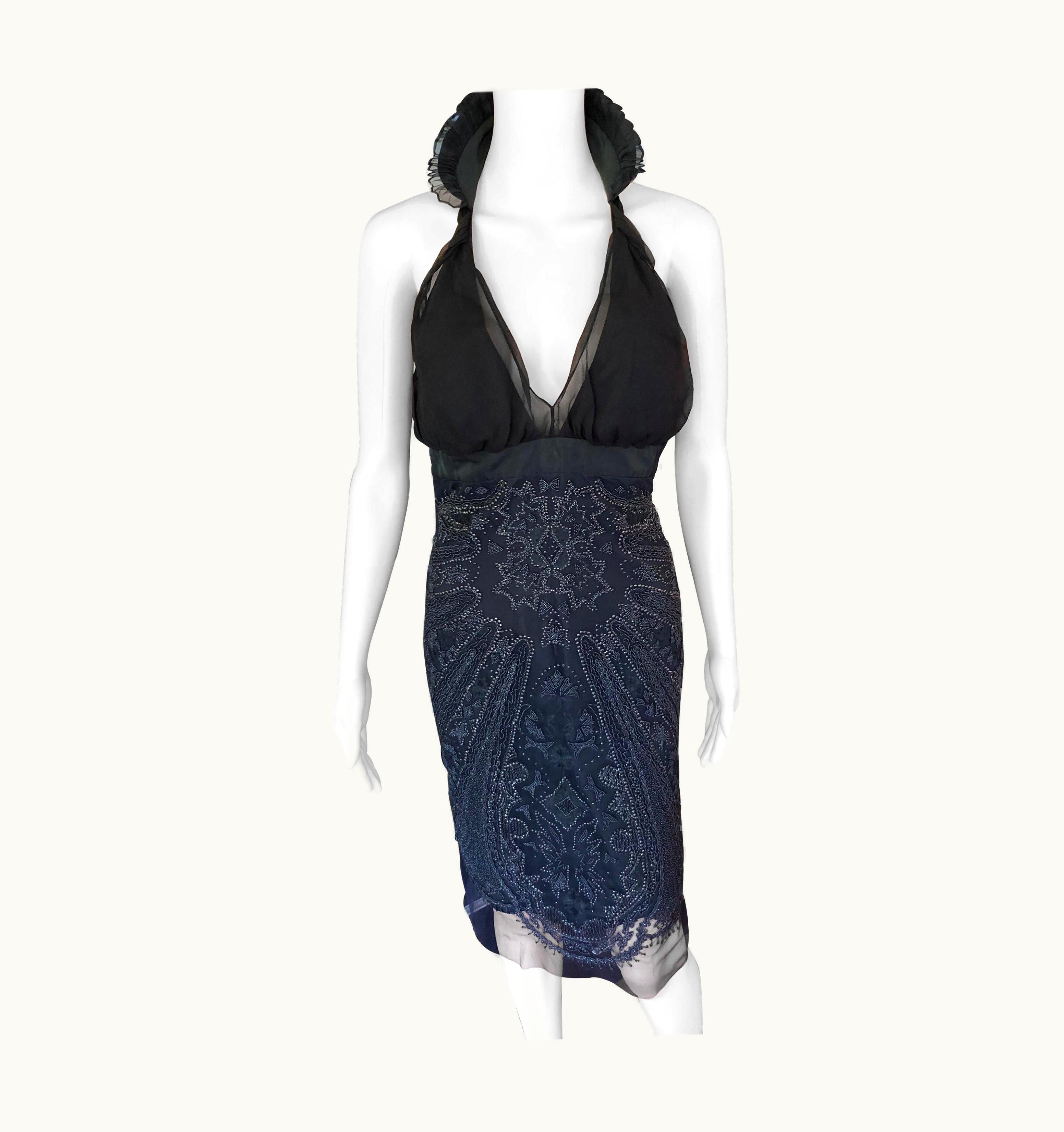 Gucci Gucci AW 2005 Runway Embellished Halter Silk Black Dress