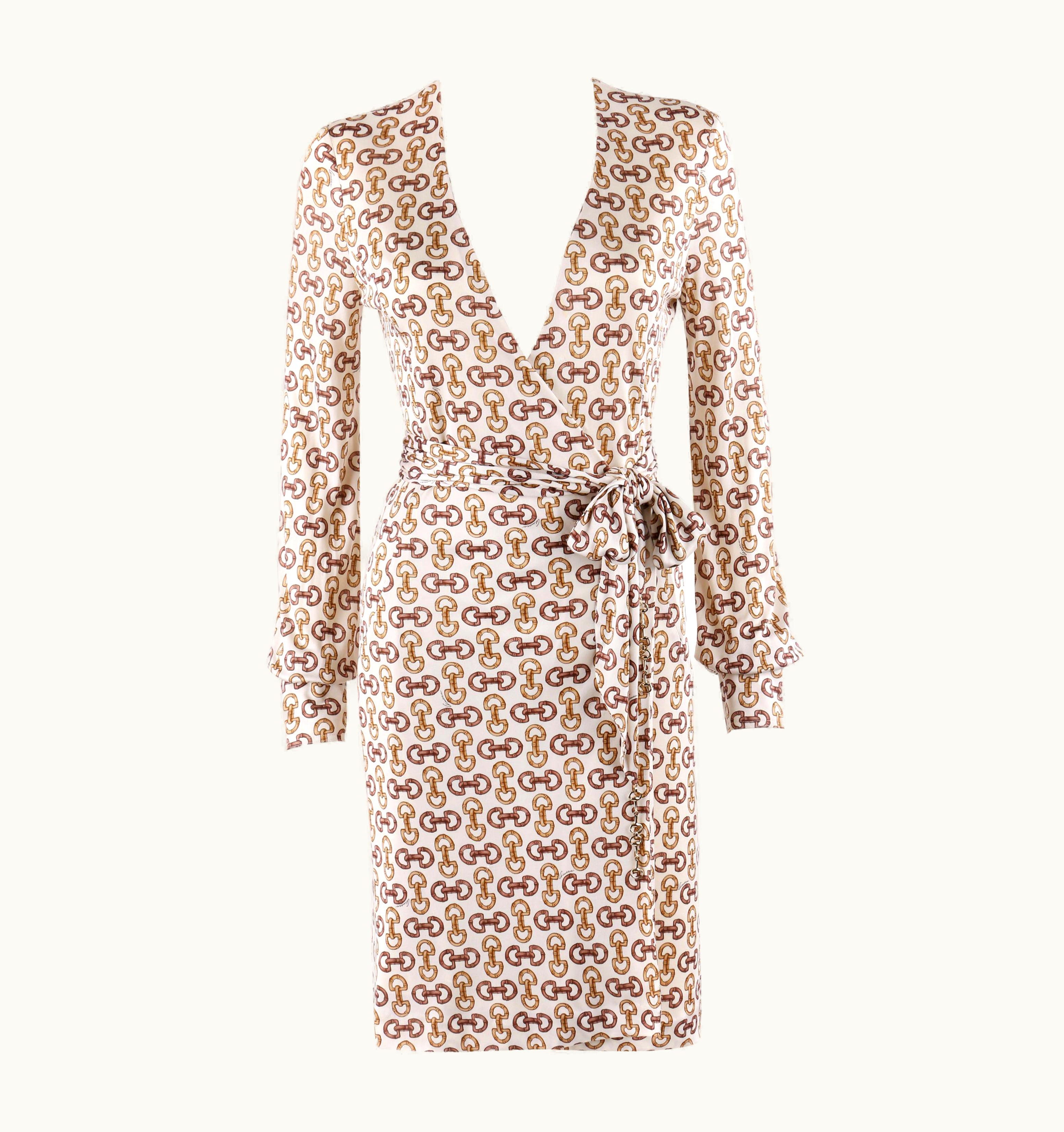 Gucci Gucci AW 2005 Horsebit Equestrian Bridle Belted Silk Classic Wrap Dress