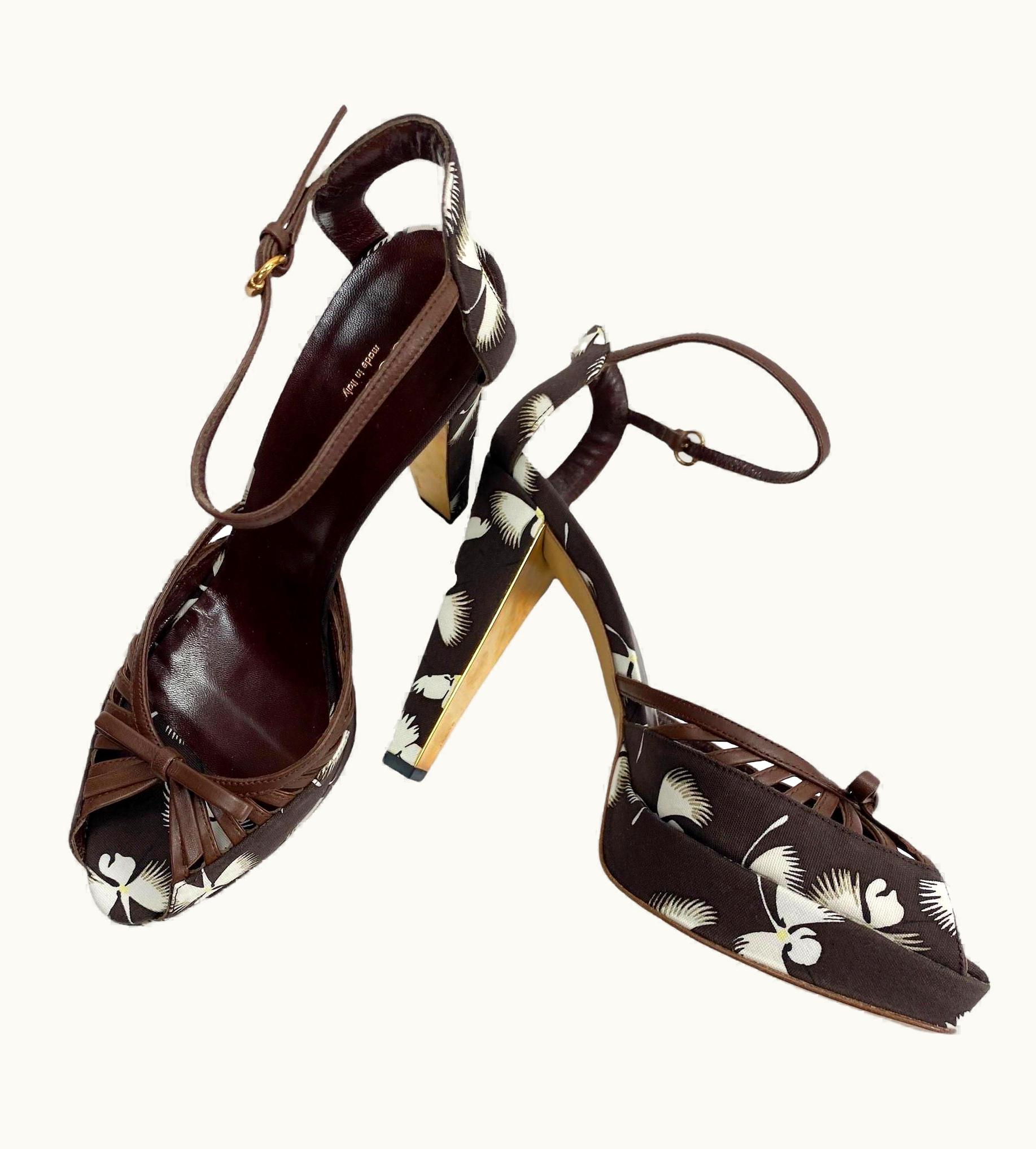 Gucci S/S 2006 Gucci Floral Print Brown Platform Shoes