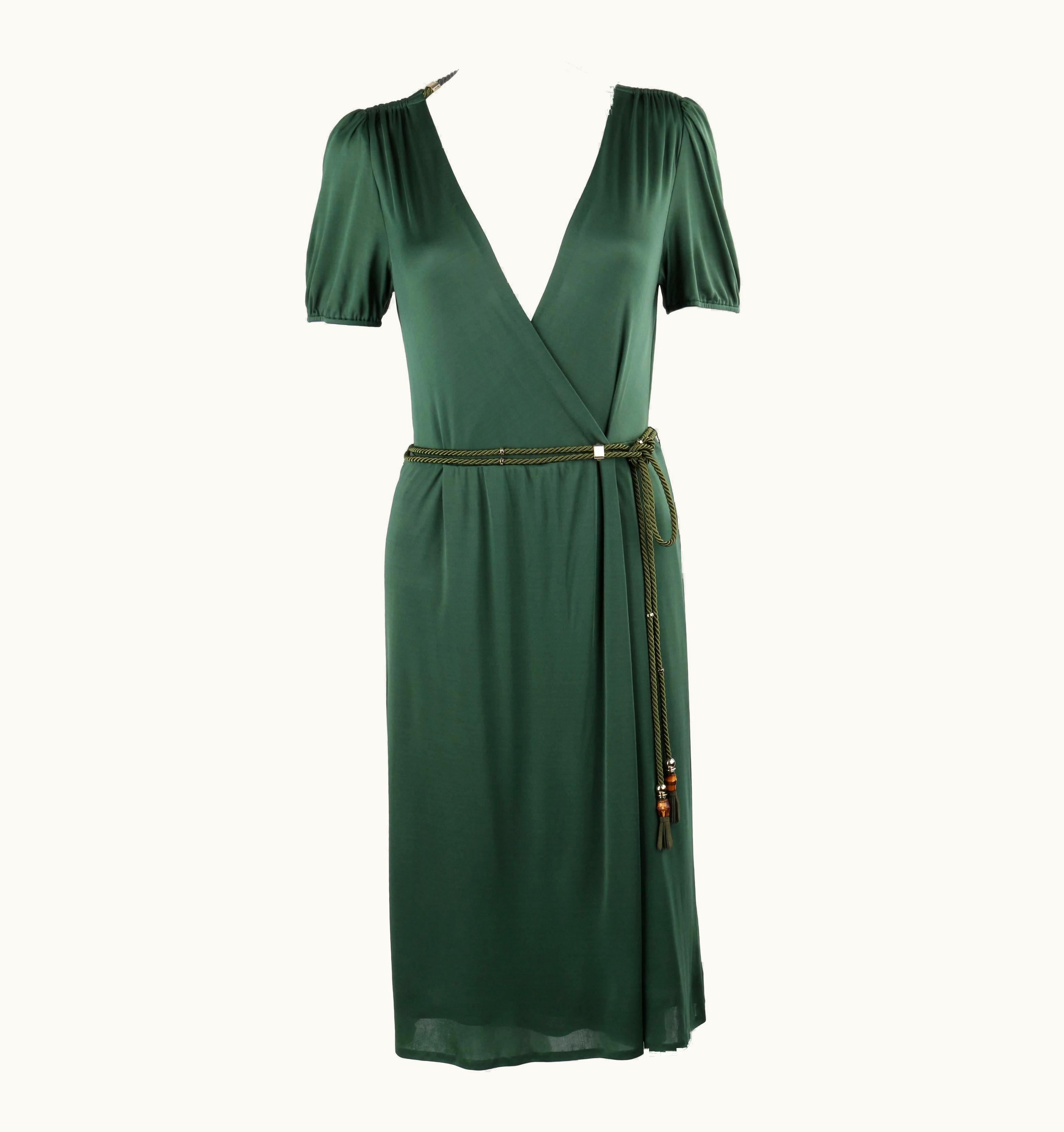 Gucci Gucci Resort 2007 Forest Green Jersey Knit Wrap Cocktail Dress + Rope Belt Nwt