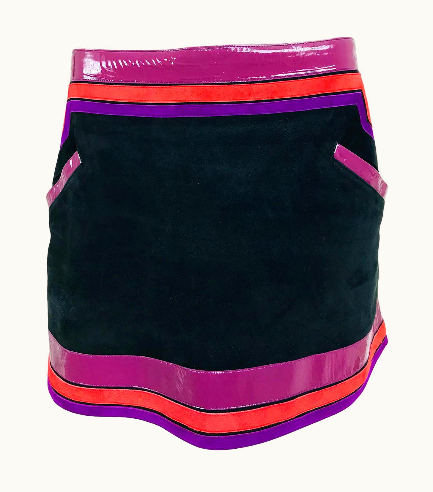 Gucci Gucci Black Suede Skirt Purple And Red Patent Leather Trim S/S 2007