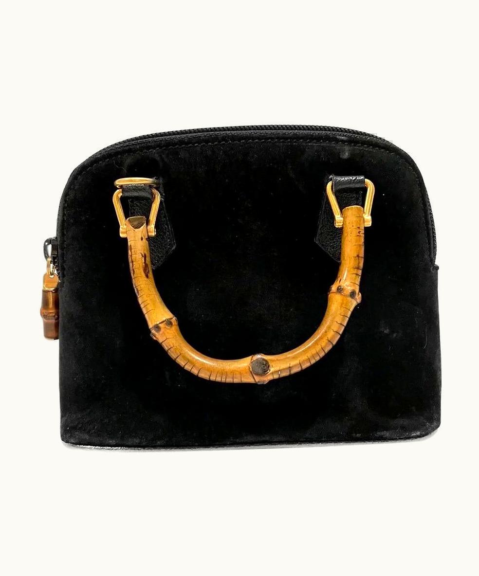 Gucci Vintage Gucci Bamboo Handle Suede Mini Bag