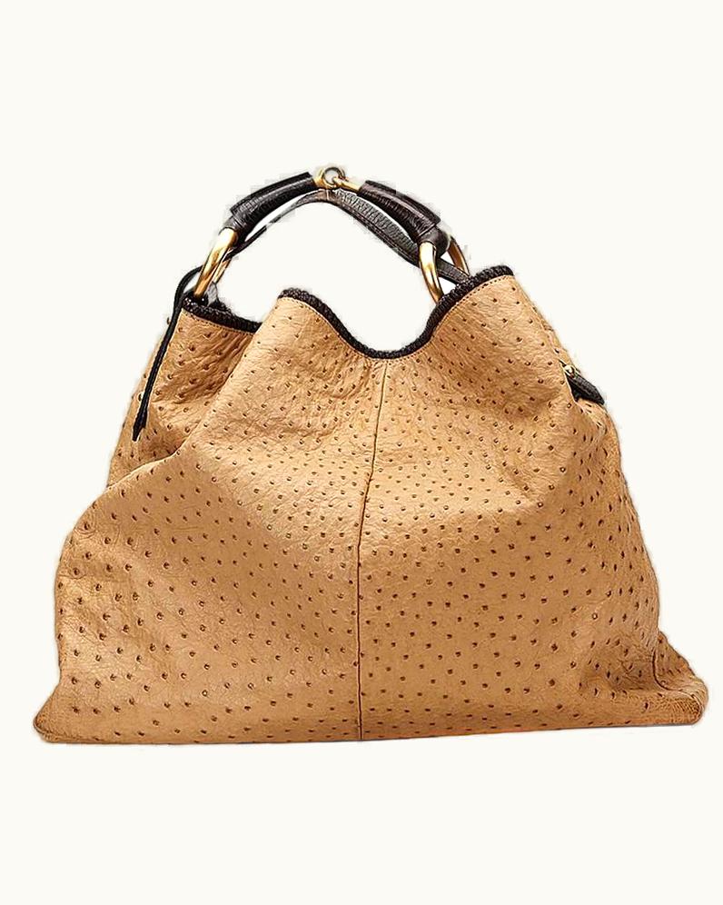Gucci 2000s Gucci Beige Ostrich Leather Horsebit Hobo Bag