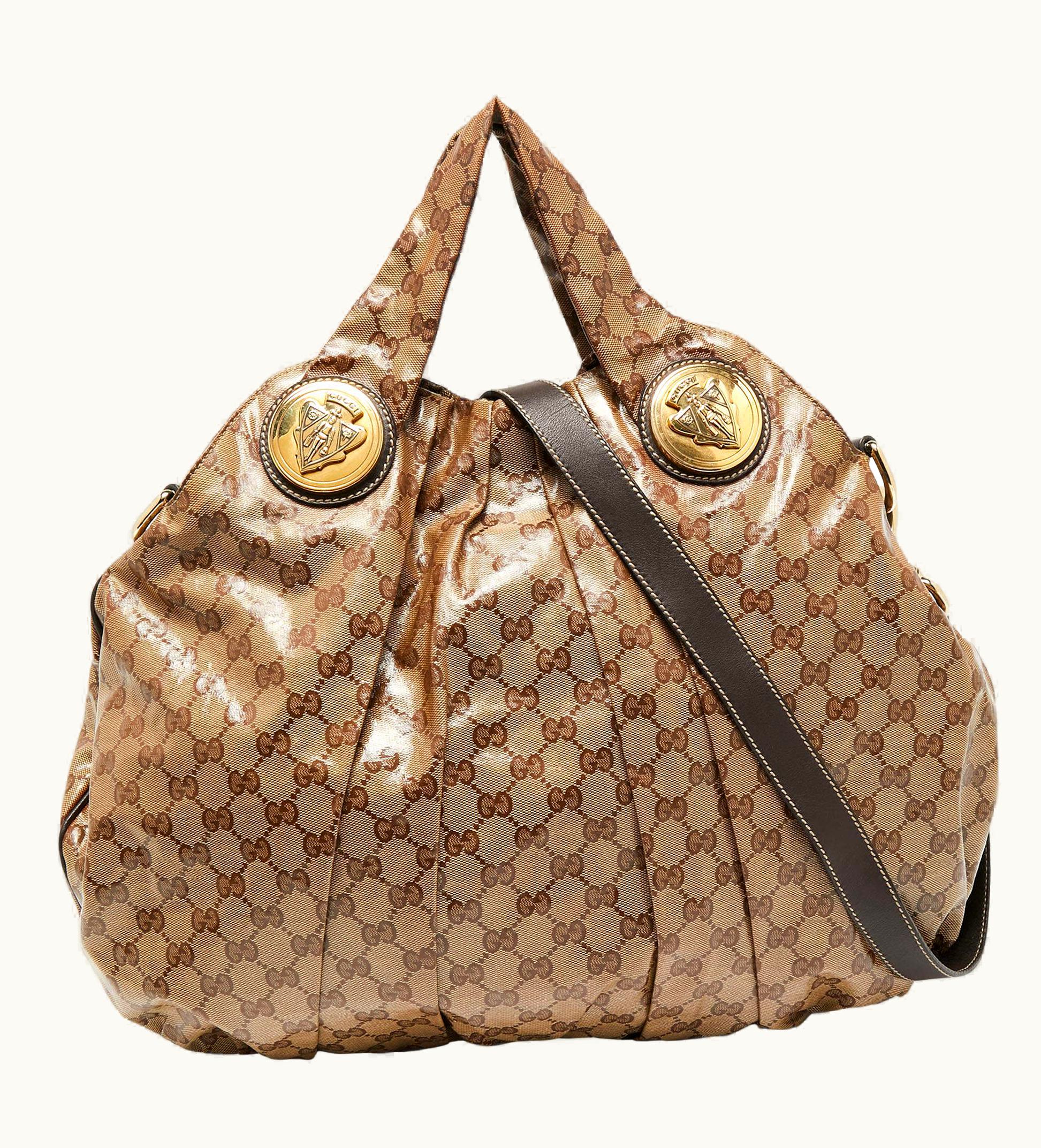 Gucci Gucci Brown/Beige Gg Crystal Canvas And Leather Large Hysteria Hobo UZ0575036