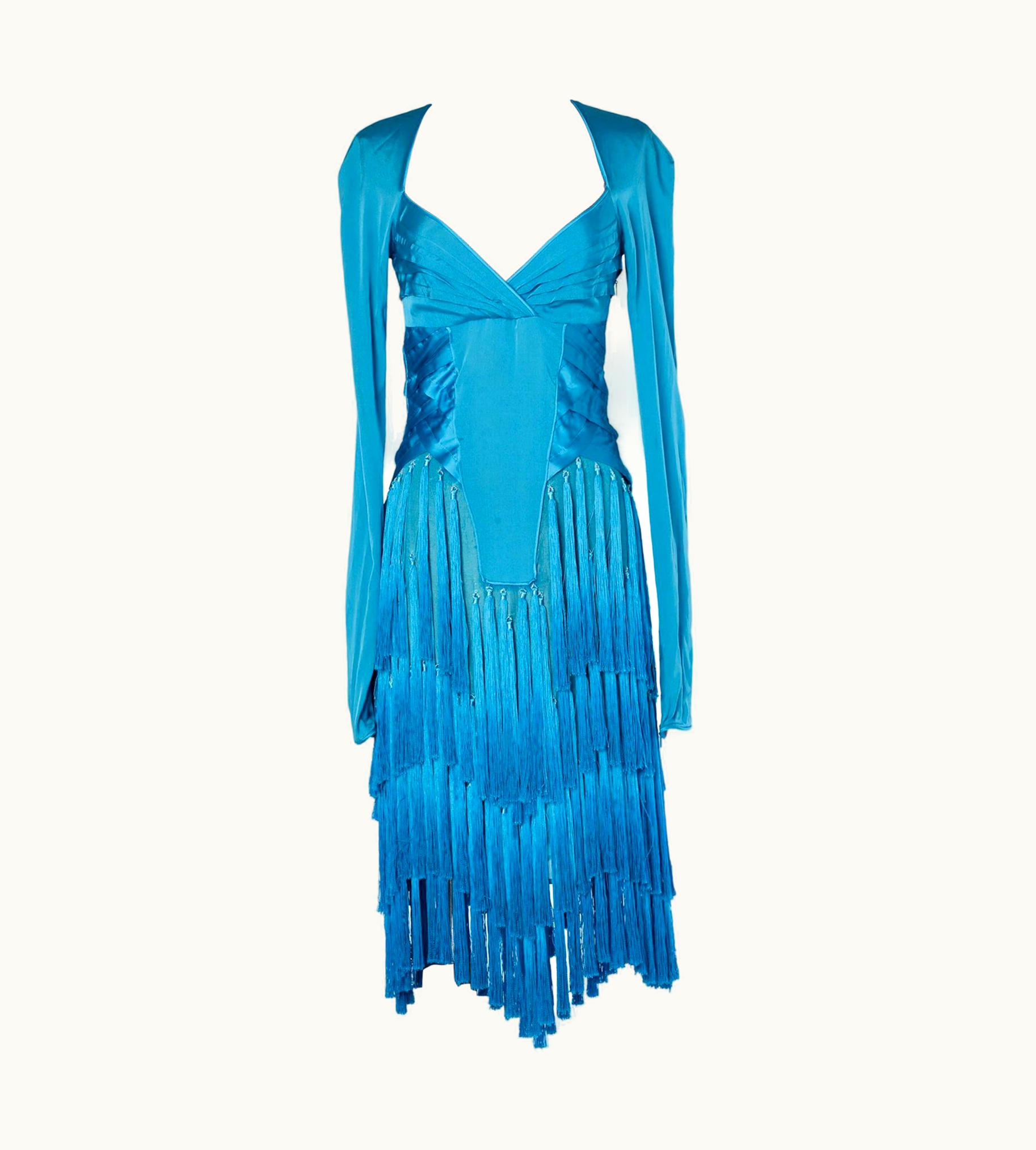 Gucci Silk Blue Dress With Franges Tom Ford For Gucci