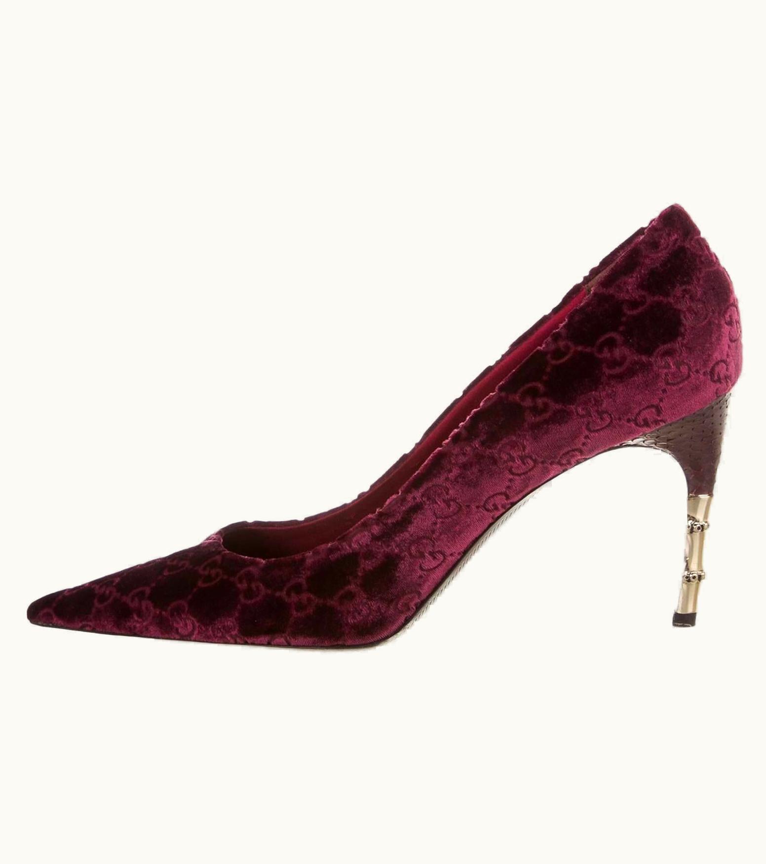 Gucci Tom Ford For Gucci Black Cherry Velvet Gg Snakeskin Bamboo Heel Pumps 11b