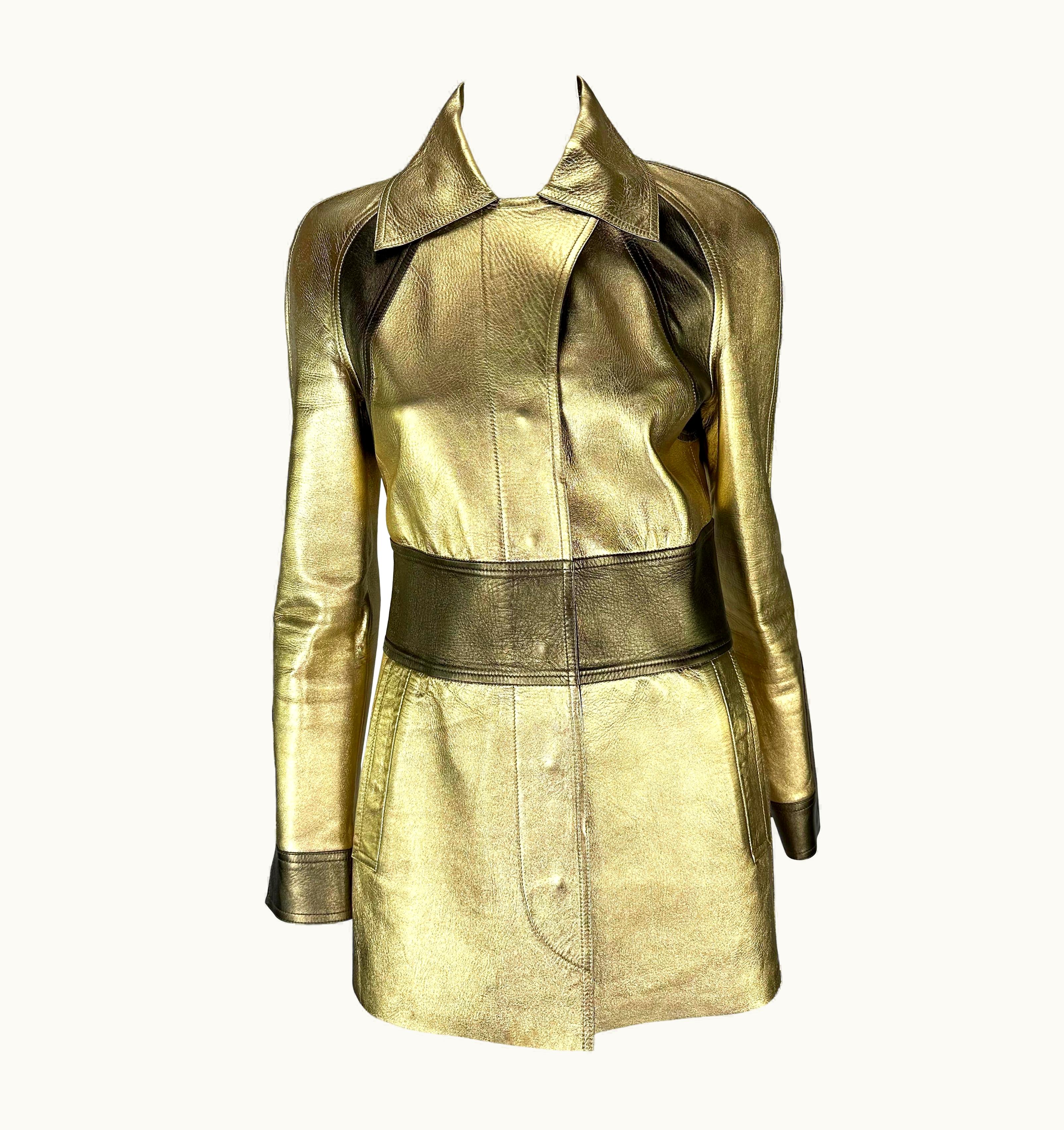 Gucci AW 2000 Gucci By Tom Ford Gold Metallic Two-Tone Leather Jacket