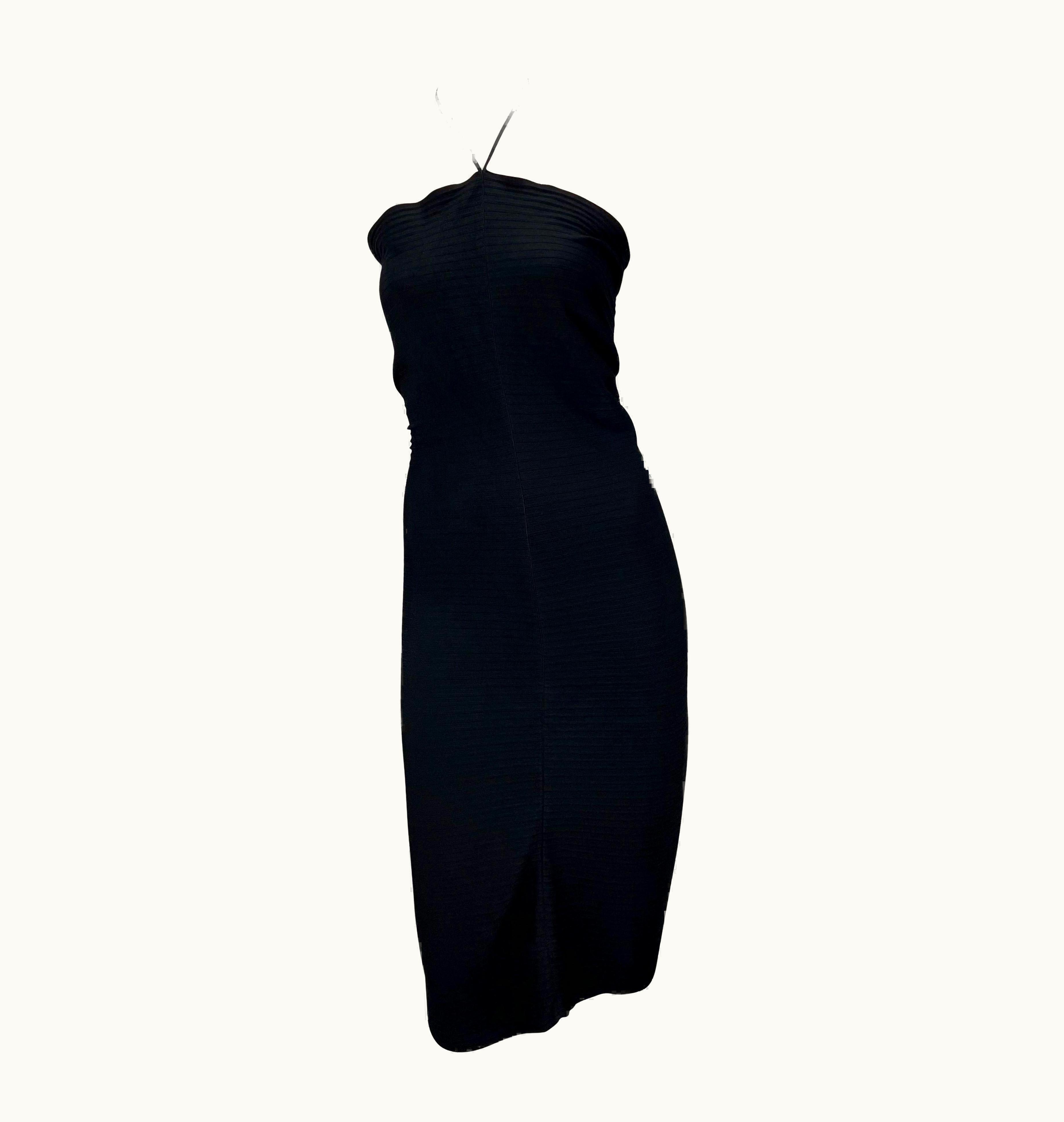 Gucci S/S 2000 Gucci By Tom Ford Black Ribbed Stretch Tube Dress Logo Buckle