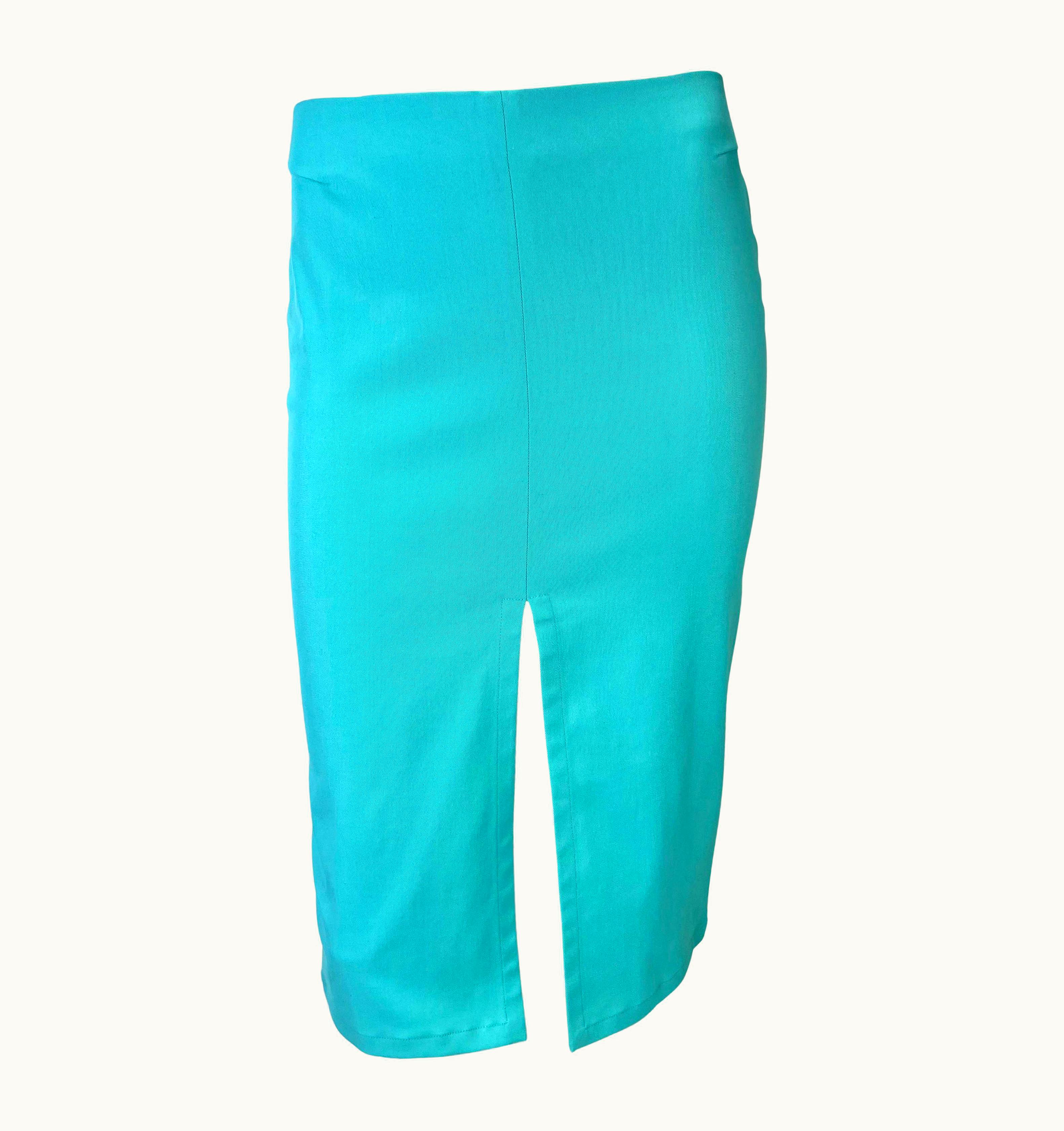 Gucci Nwt S/S 2000 Gucci By Tom Ford Turquoise Double Slit Stretch Pencil Skirt Y2k