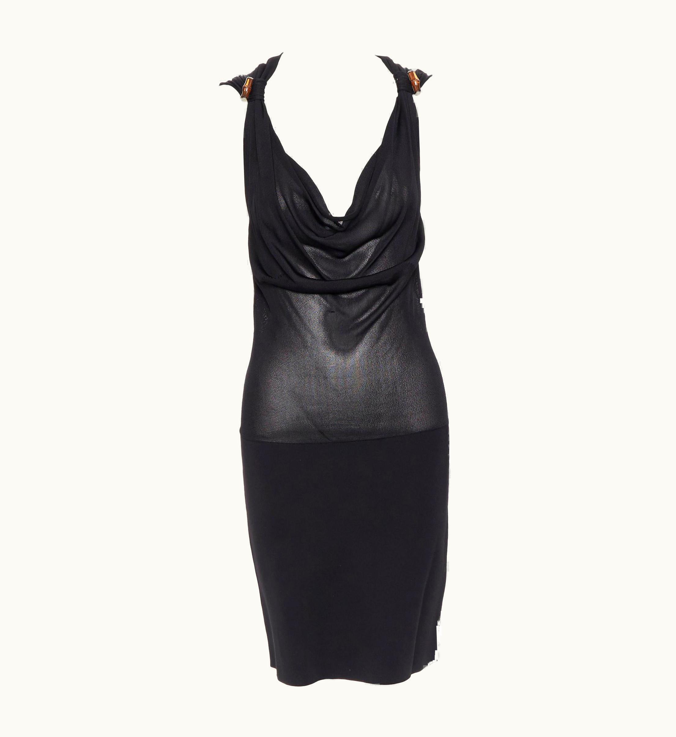 Gucci Gucci 2009 Bamboo Gathered Shoulder Strap Draped Neck Knitted Viscose Dress