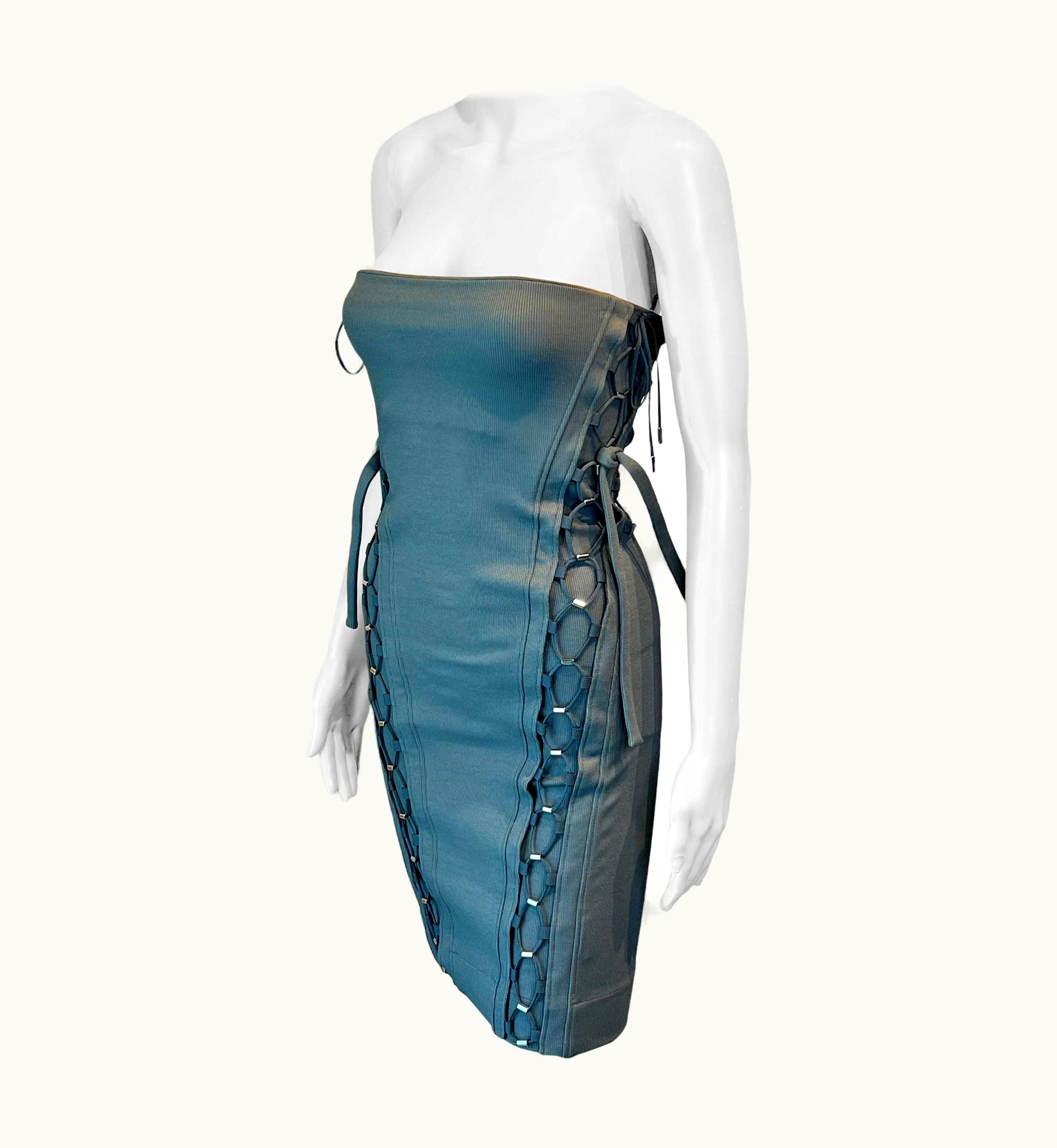 Gucci Gucci S/S 2010 Unworn Bodycon Lace Up Bandage Grey Mini Dress