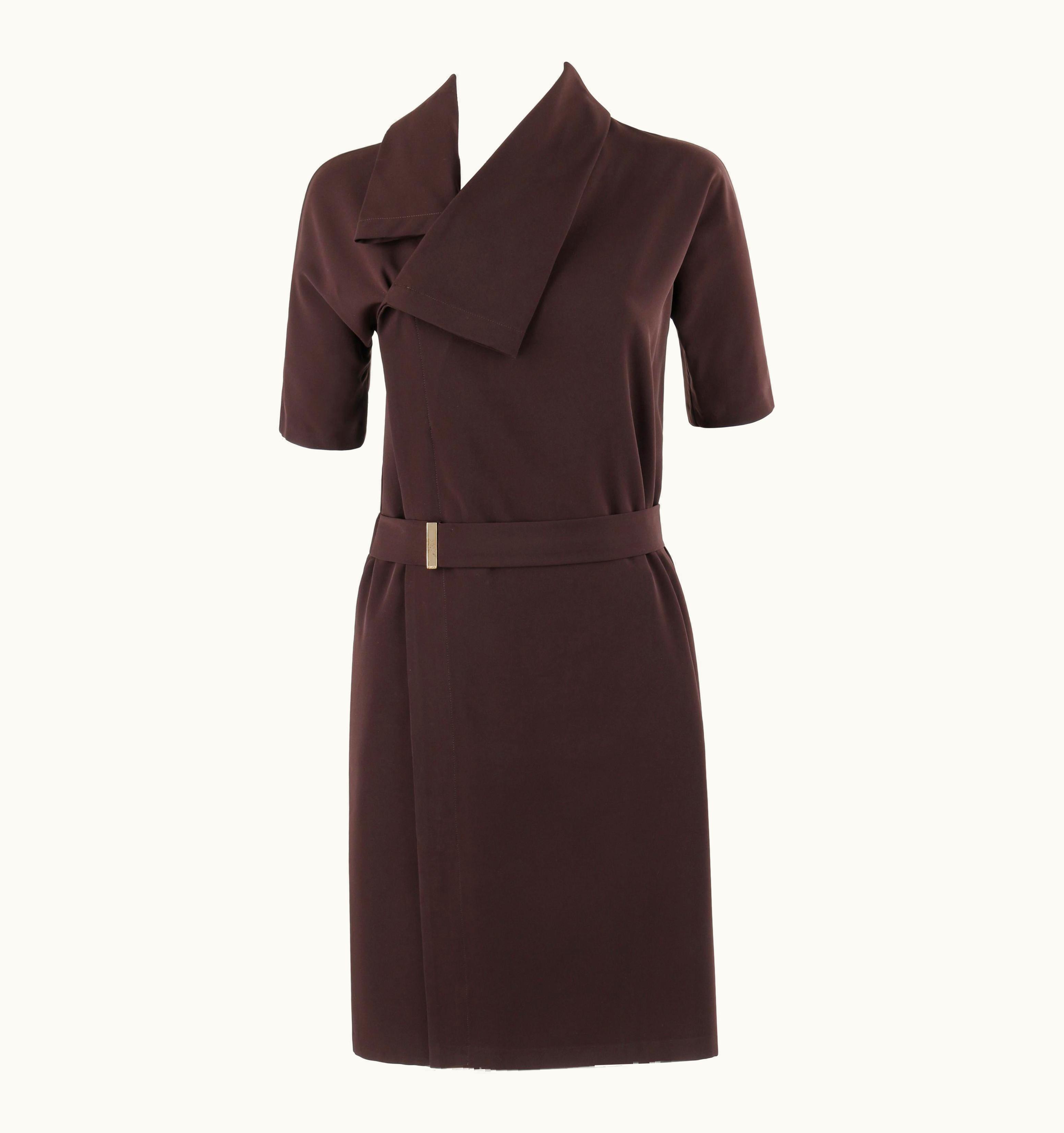 Gucci Gucci AW 2010 Brown Dolman Sleeve Belted Asymmetrical Shift Cocktail Dress