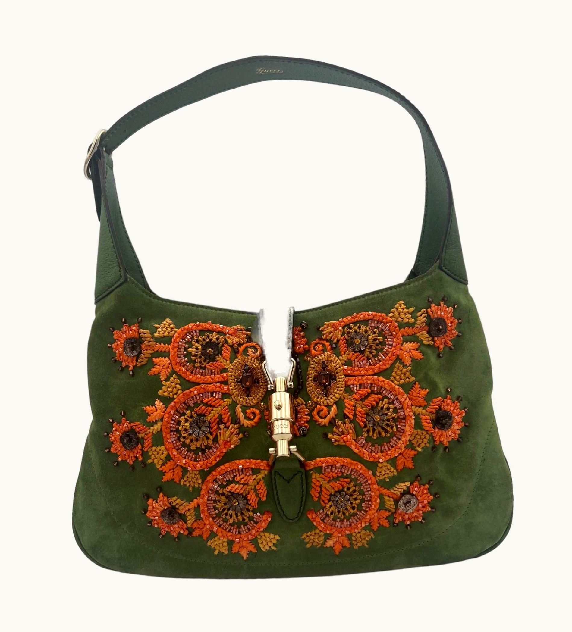 Gucci Gucci Jackie Limited Edition Green Suede Top Handle Bag