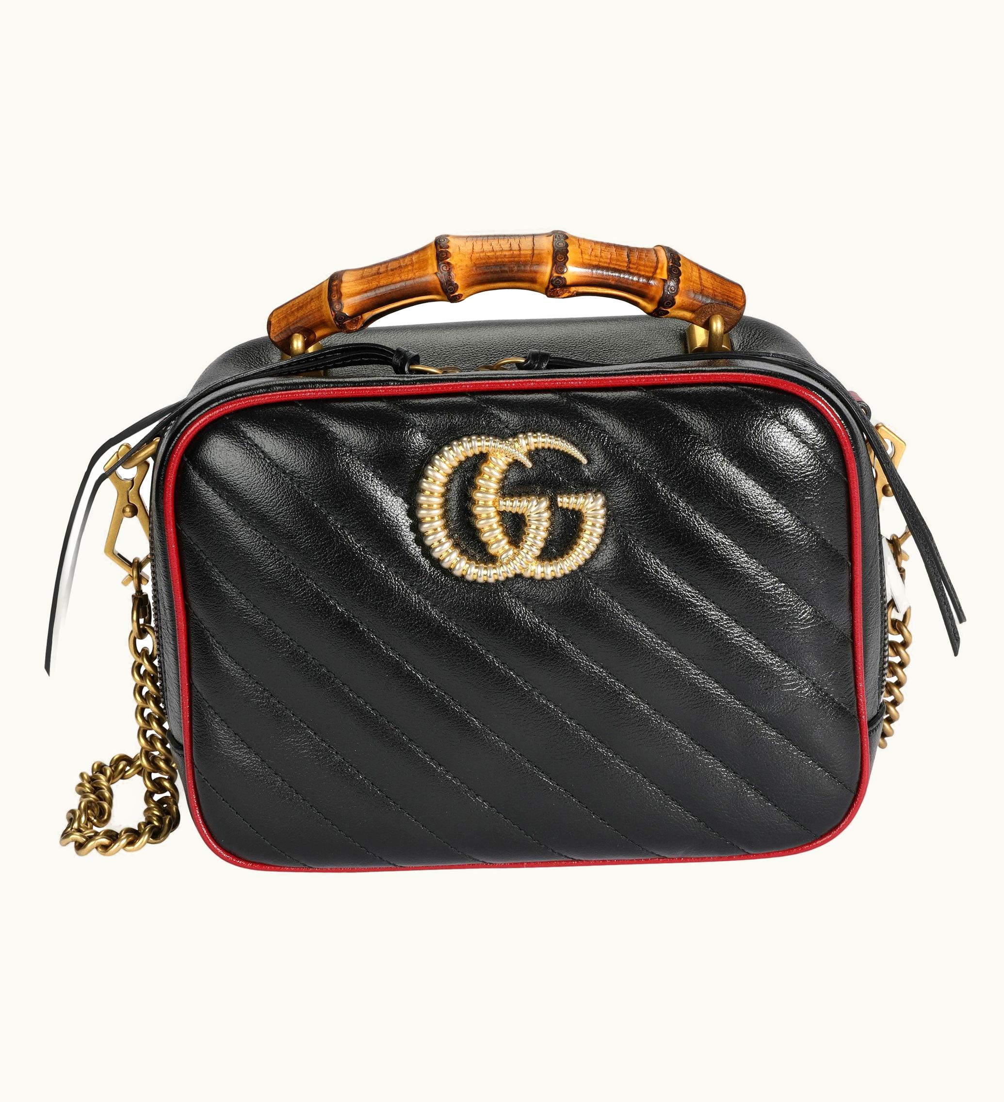 Gucci Gucci Black Matelassé Leather Gg Marmont Bamboo Small Bag