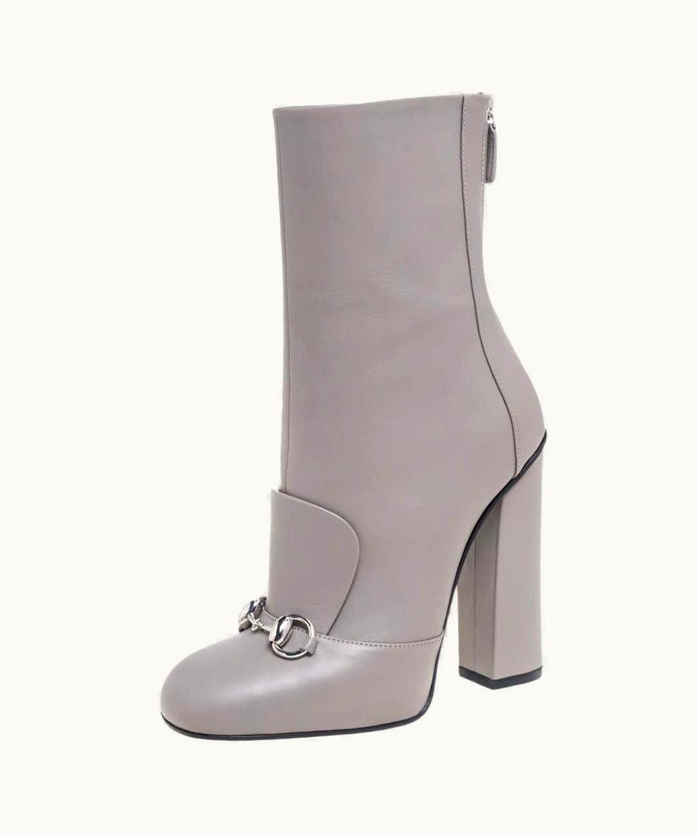 Gucci Gucci Grey Leather Horsebit Detail Ankle Boots  UZ0575084