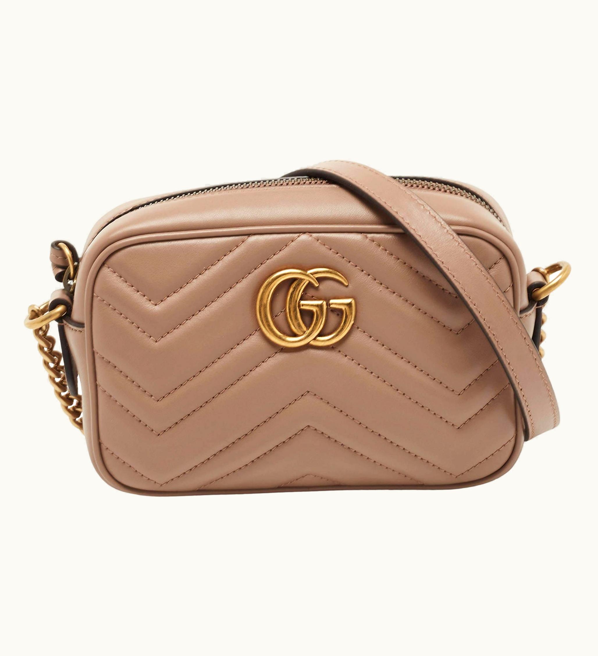 Gucci Gucci Beige Matelassé Leather Mini Gg Marmont Camera Bag